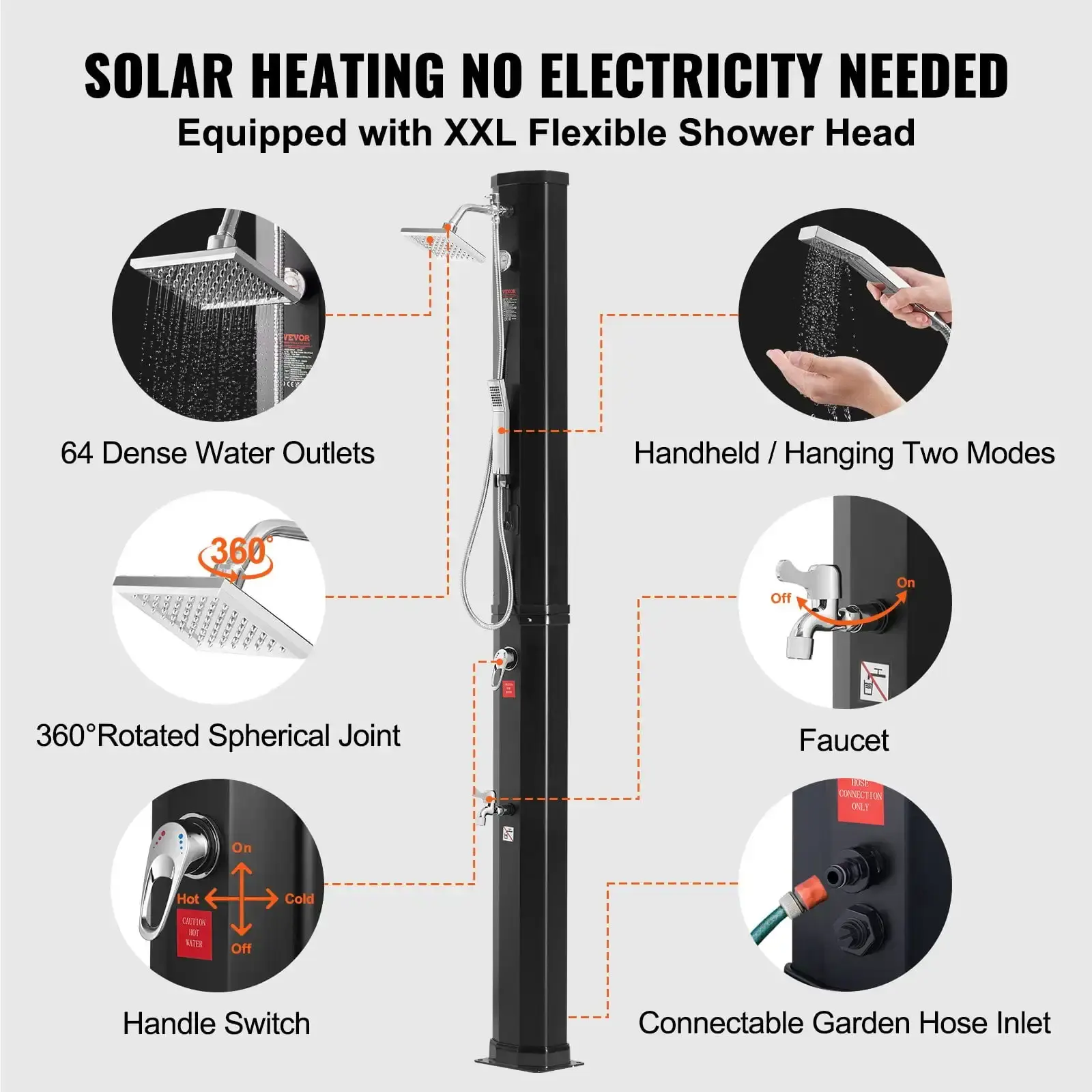 10.57 Gallon Outdoor Solar Heated Shower Kit with Dual Shower Heads and Foot Tap