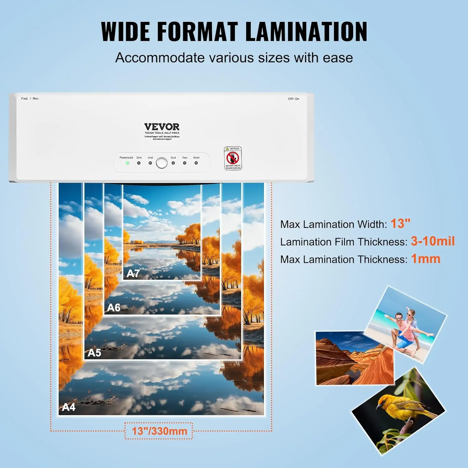 Laminator Machine 13 Inch, 4 Rollers Hot & Cold Thermal Laminator for A4/A5/A6/A7, Quick Warm-up, 3 mil Lamination Films