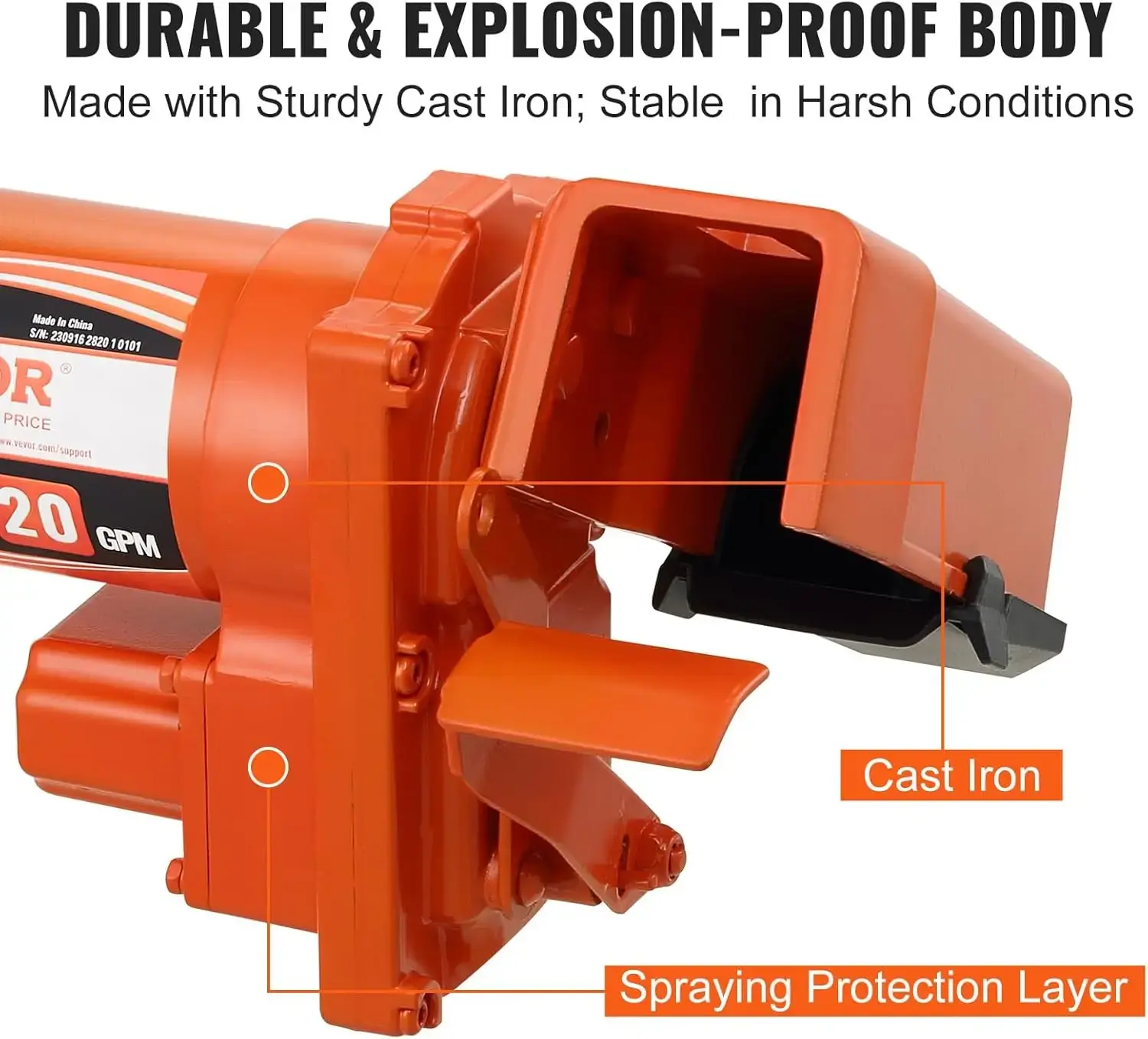 Fuel Transfer Pump, 12V DC 20 GPM 1/4 HP, High Flow Cast Iron Gasoline Extractor Pump with Fuel Collection Box Design