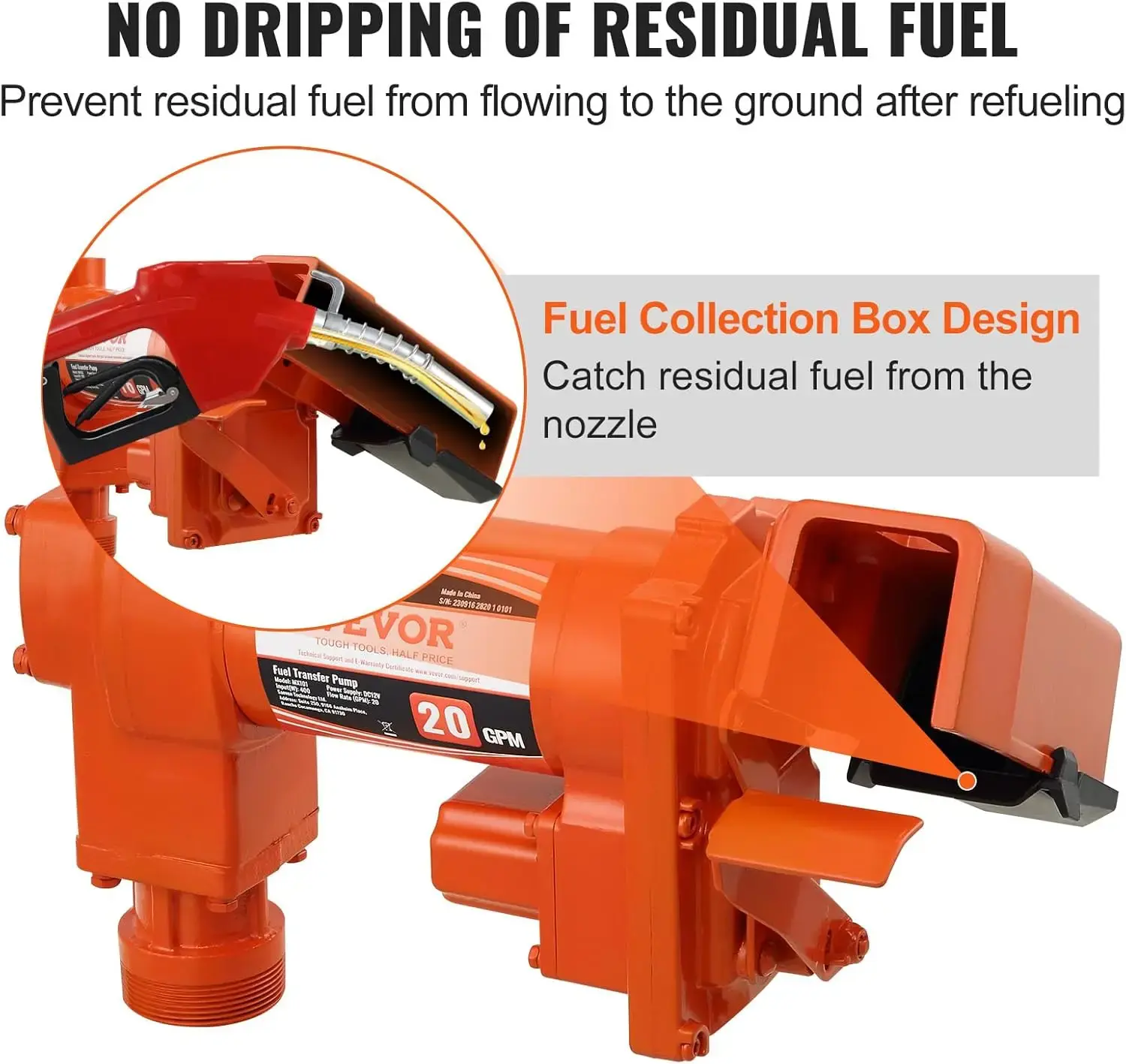 Fuel Transfer Pump, 12V DC 20 GPM 1/4 HP, High Flow Cast Iron Gasoline Extractor Pump with Fuel Collection Box Design