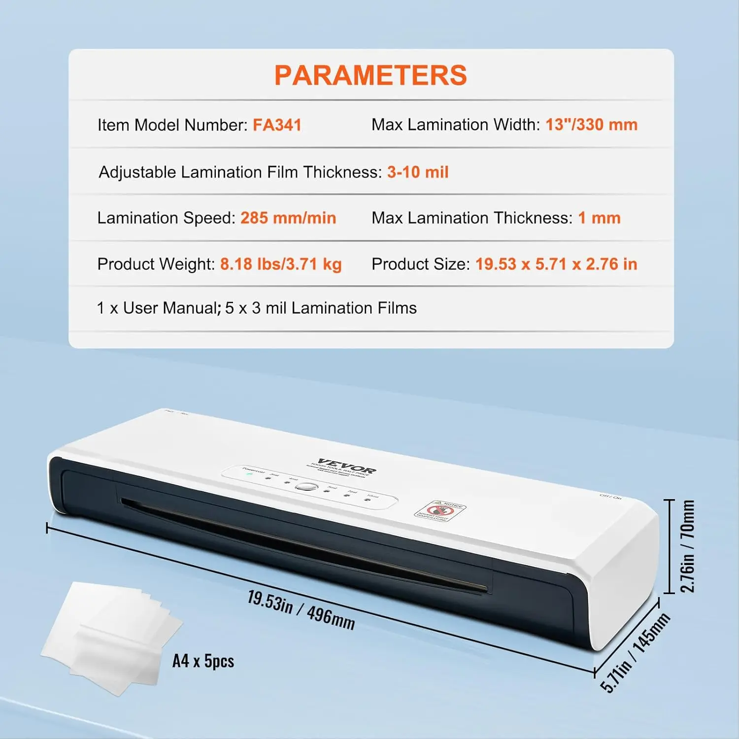 Laminator Machine 13 Inch, 4 Rollers Hot & Cold Thermal Laminator for A4/A5/A6/A7, Quick Warm-up, 3 mil Lamination Films