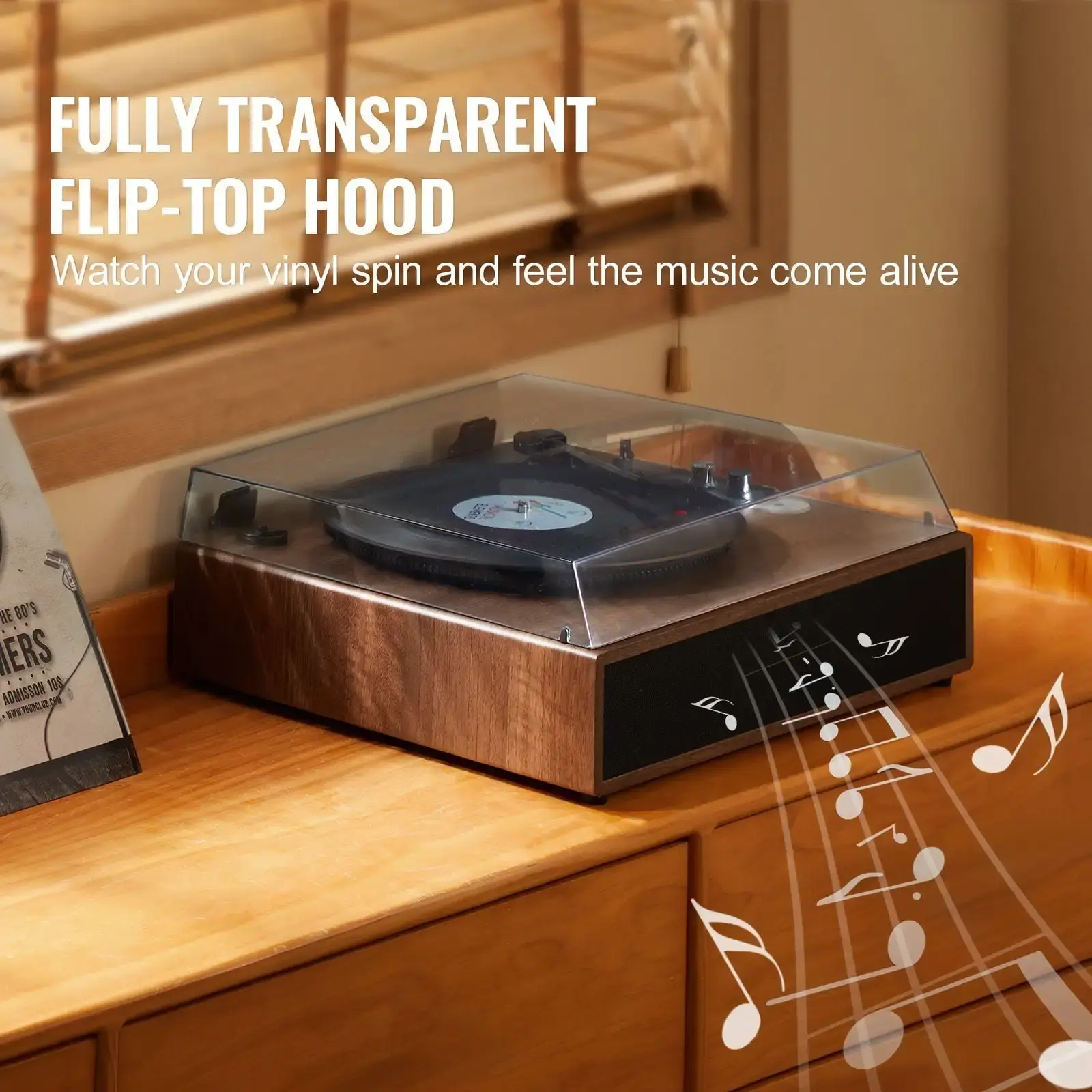 Vinyl Record Player, 3-Speed, Belt Driven Turntable Player with Built-in 10W Stereo Speakers Magnetic Cartridge
