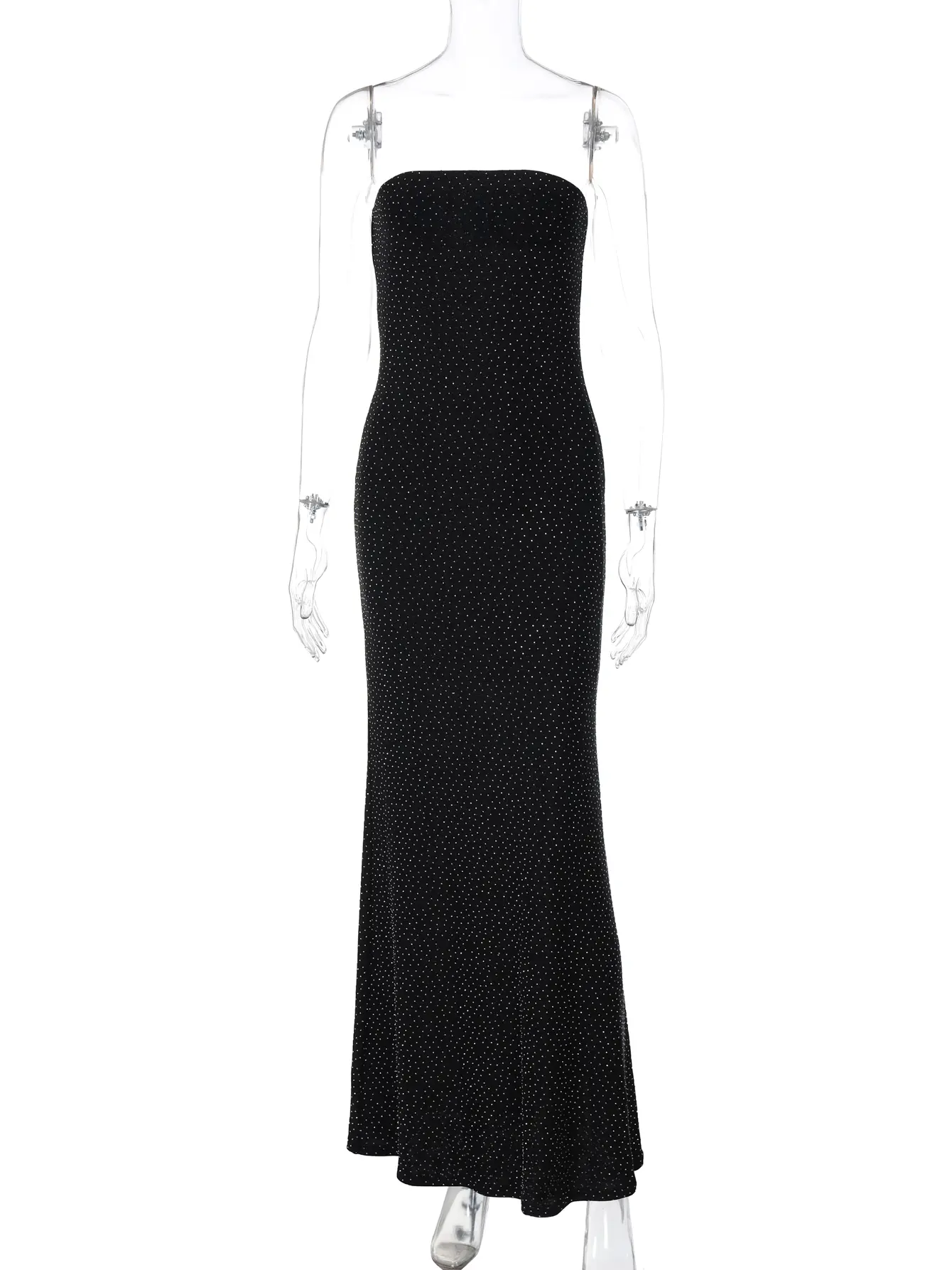 Hugcitar Shine Diamond Pasted Strapless Sexy Elegant Maxi Prom Dress 2025 Summer Fashion Women Clothes Evening Party Vacation