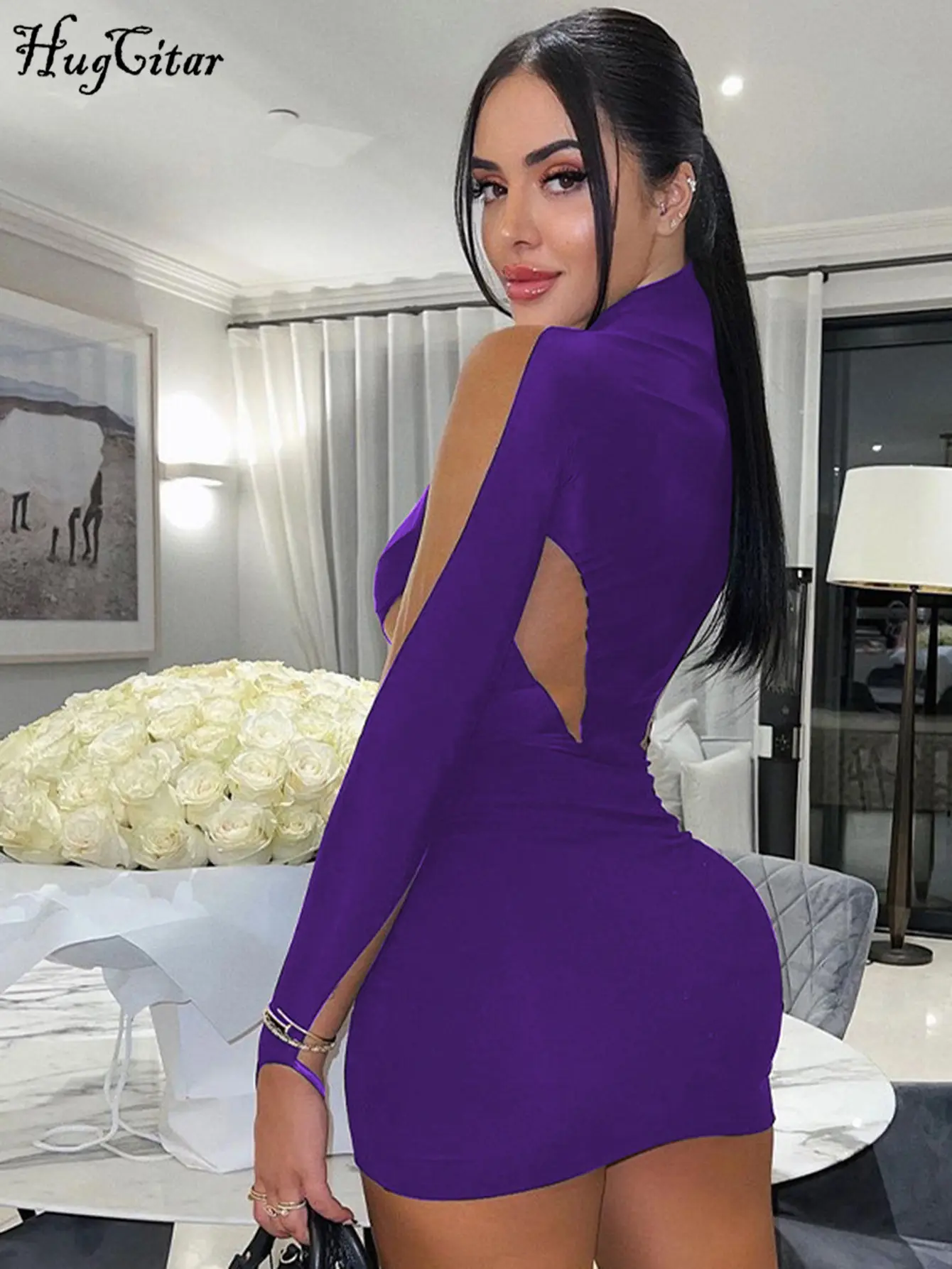 Hugcitar Women Fashion Long Sleeve Patchwork Mesh See Through Sexy Bodycon Mini Dress 2024 Winter Evening Party Club Y2K Clothes