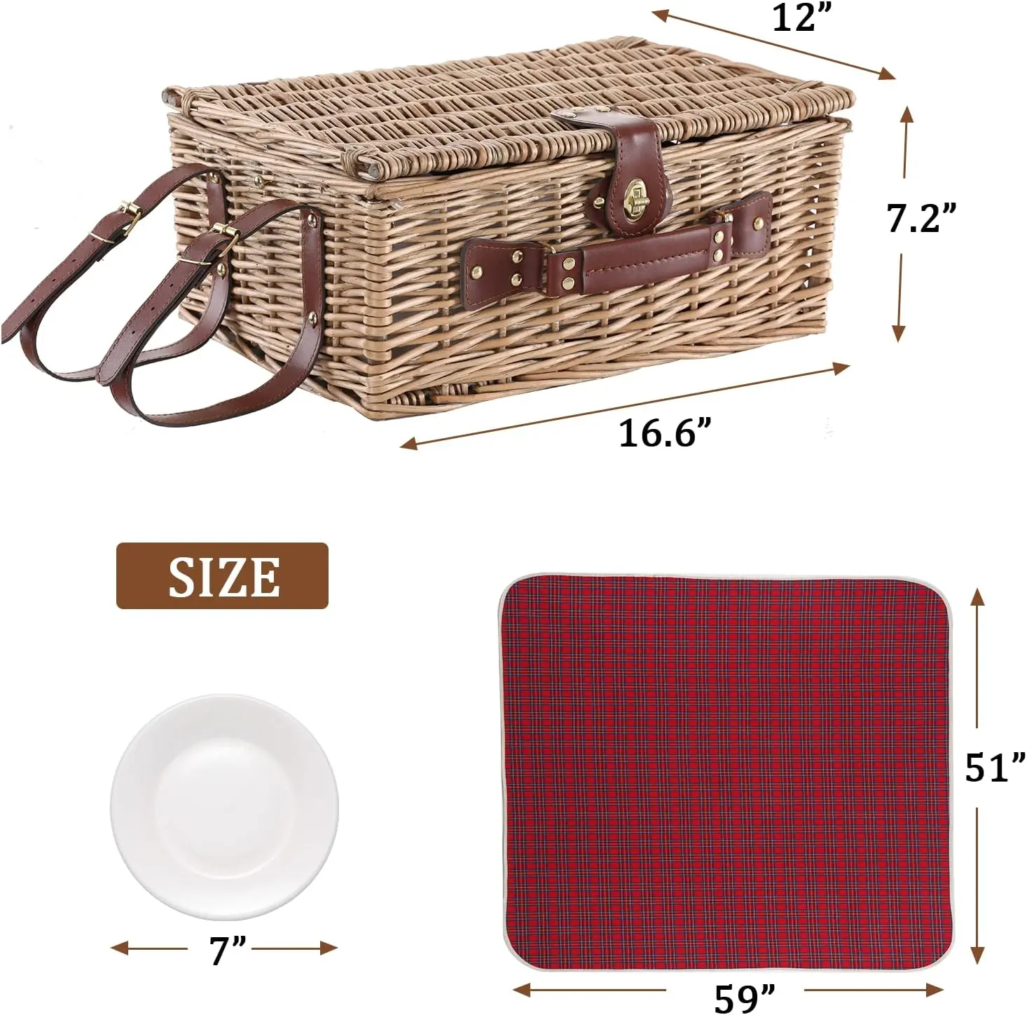 Wicker Picnic Basket for 4 with Waterproof Picnic Blanket and Insulated Cooler, Willow Hamper for Camping, Outdoors, Photoshoot
