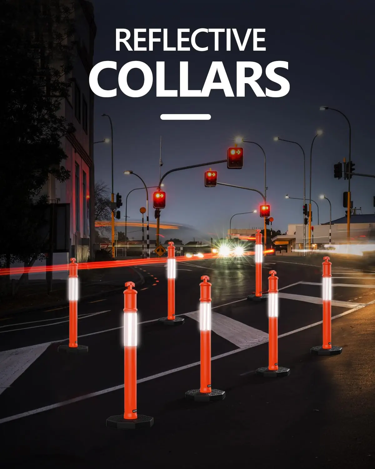 Delineator Post with Base 45 ", Orange Traffic Delineator Cones with Reflective Collar for Driving Practice, Construction Work