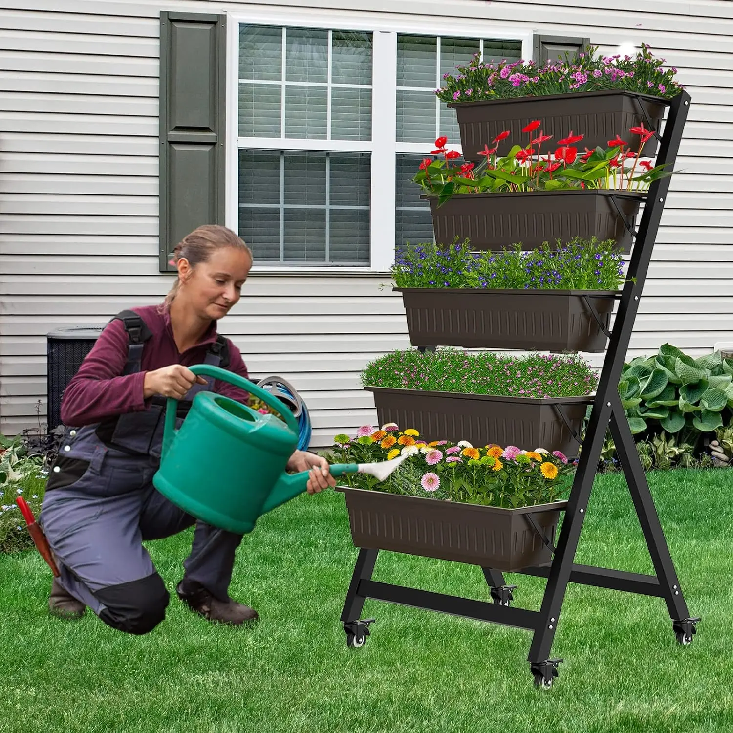 5-Tier Vertical Raised Garden Bed, Vertical Garden Planter with Water Drainage, Elevated Garden Bed for Vegetables Flowers