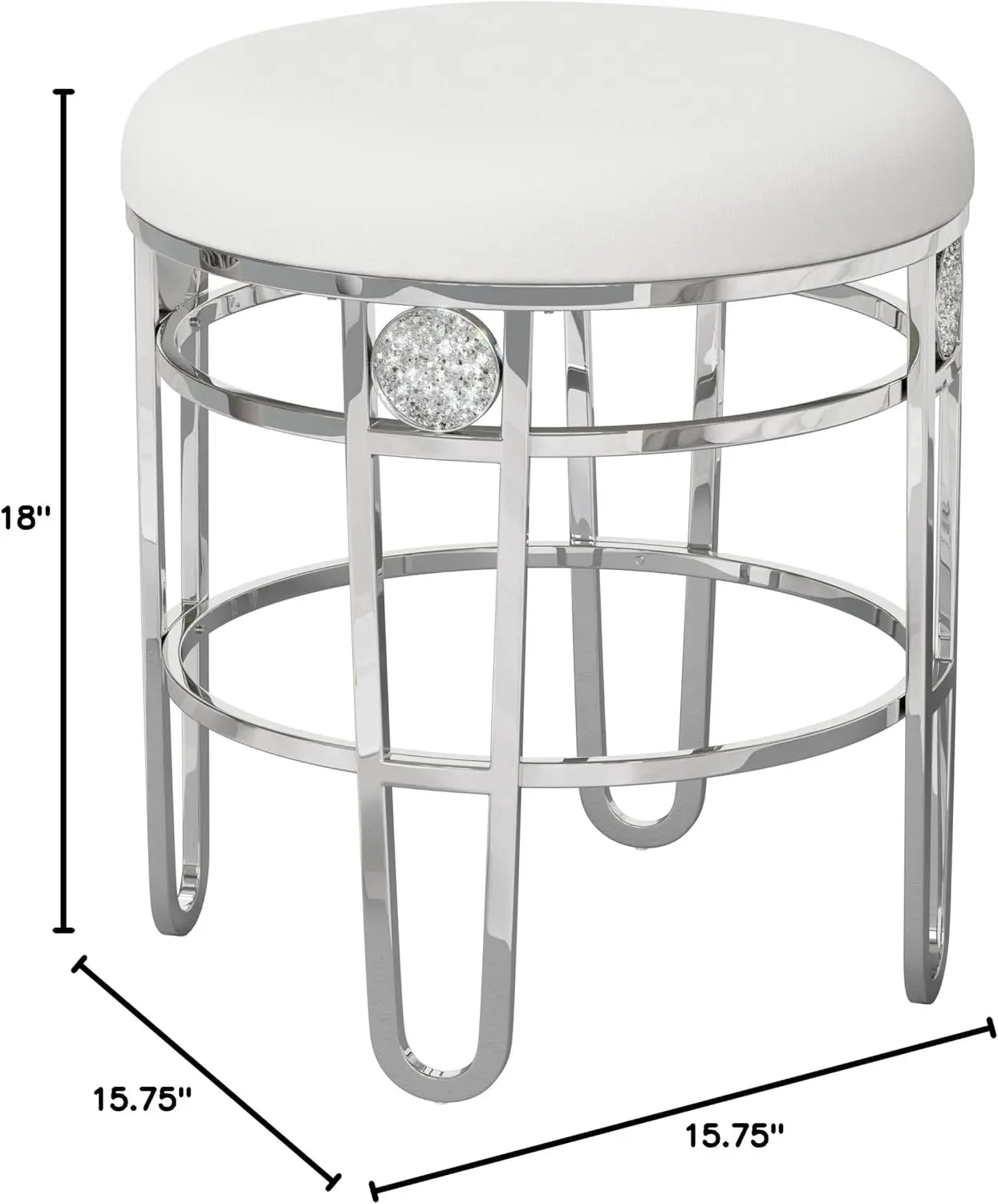 ackless Metal Vanity Stool with Faux Diamond Cluster Accents for Makeup Room or Bathroom, Chrome