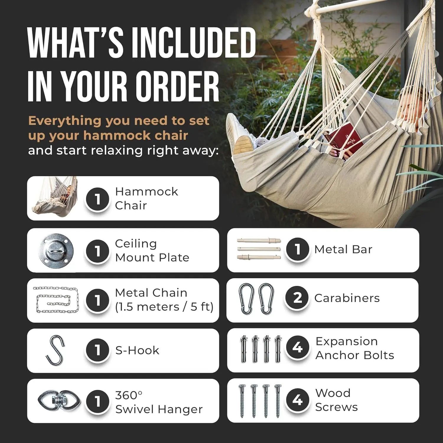 Indoor Hammock Chair Swing - Hanging Hammock Swing Chair - Indoor/Outdoor - Hanging Chairs for Bedroom, Patio