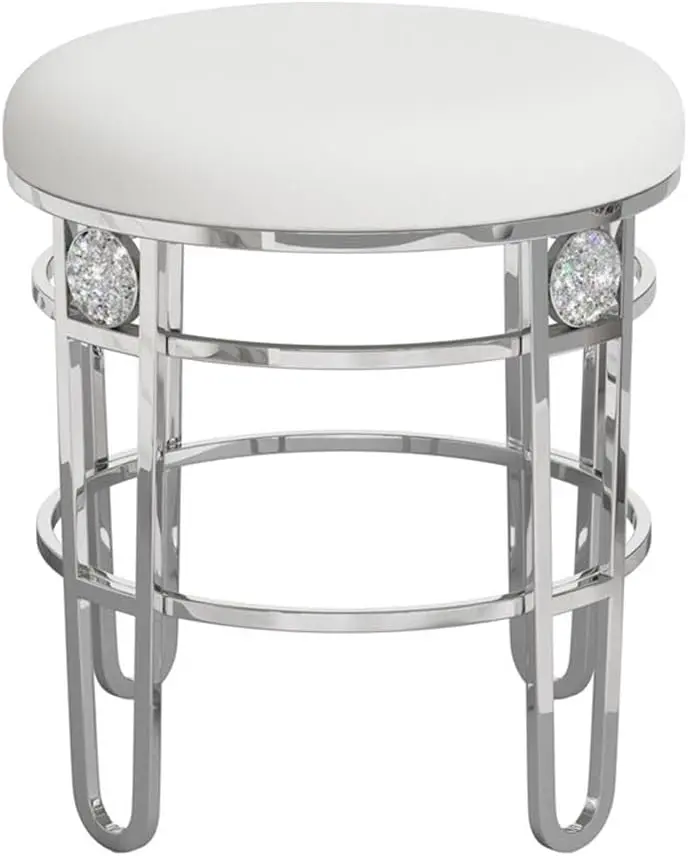ackless Metal Vanity Stool with Faux Diamond Cluster Accents for Makeup Room or Bathroom, Chrome