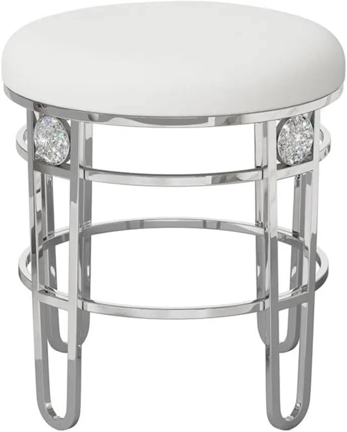 ackless Metal Vanity Stool with Faux Diamond Cluster Accents for Makeup Room or Bathroom, Chrome