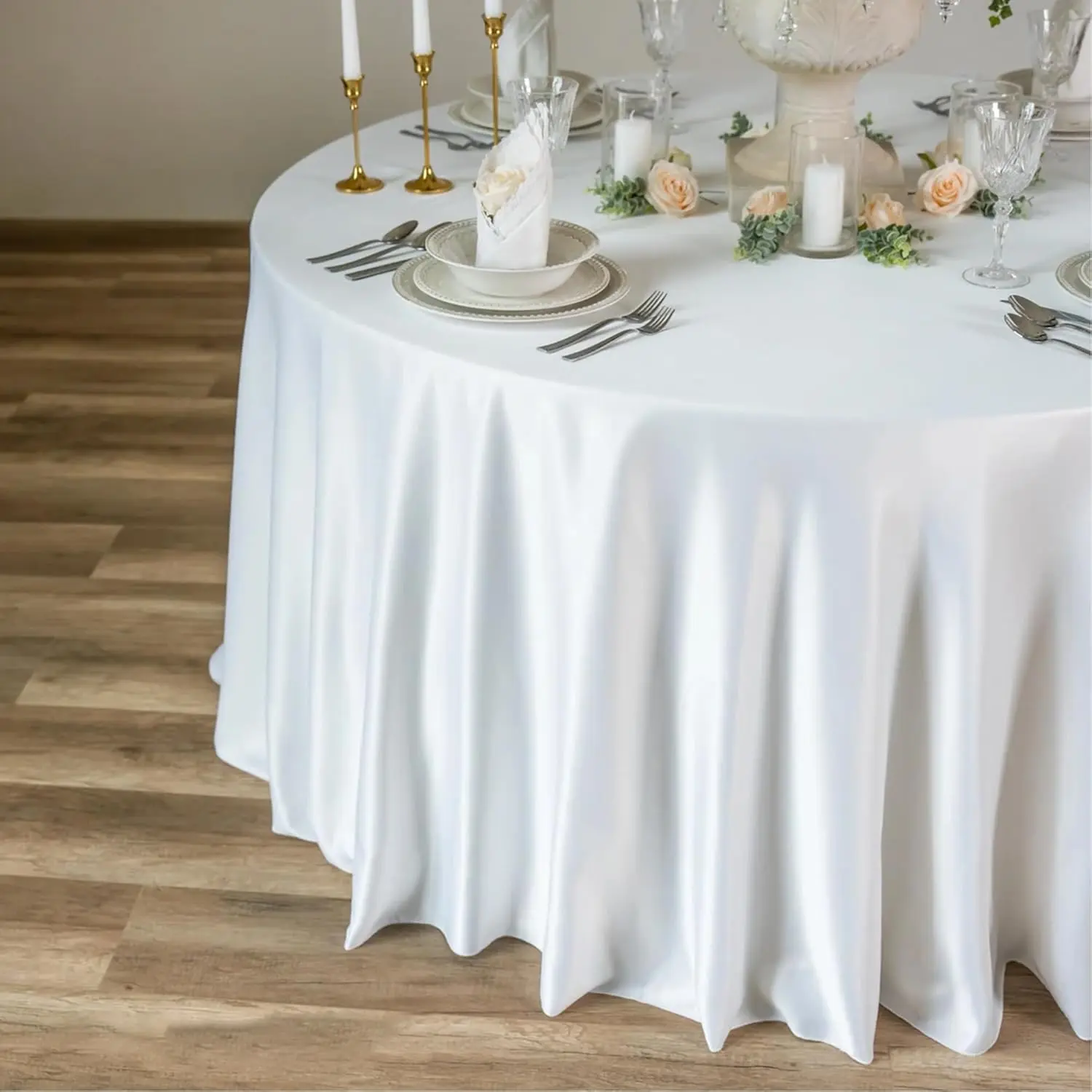 10 Pack White Round Tablecloths, 120 Inch Stain Resistant and Wrinkle Round Table Clothes, Washable Polyester Table