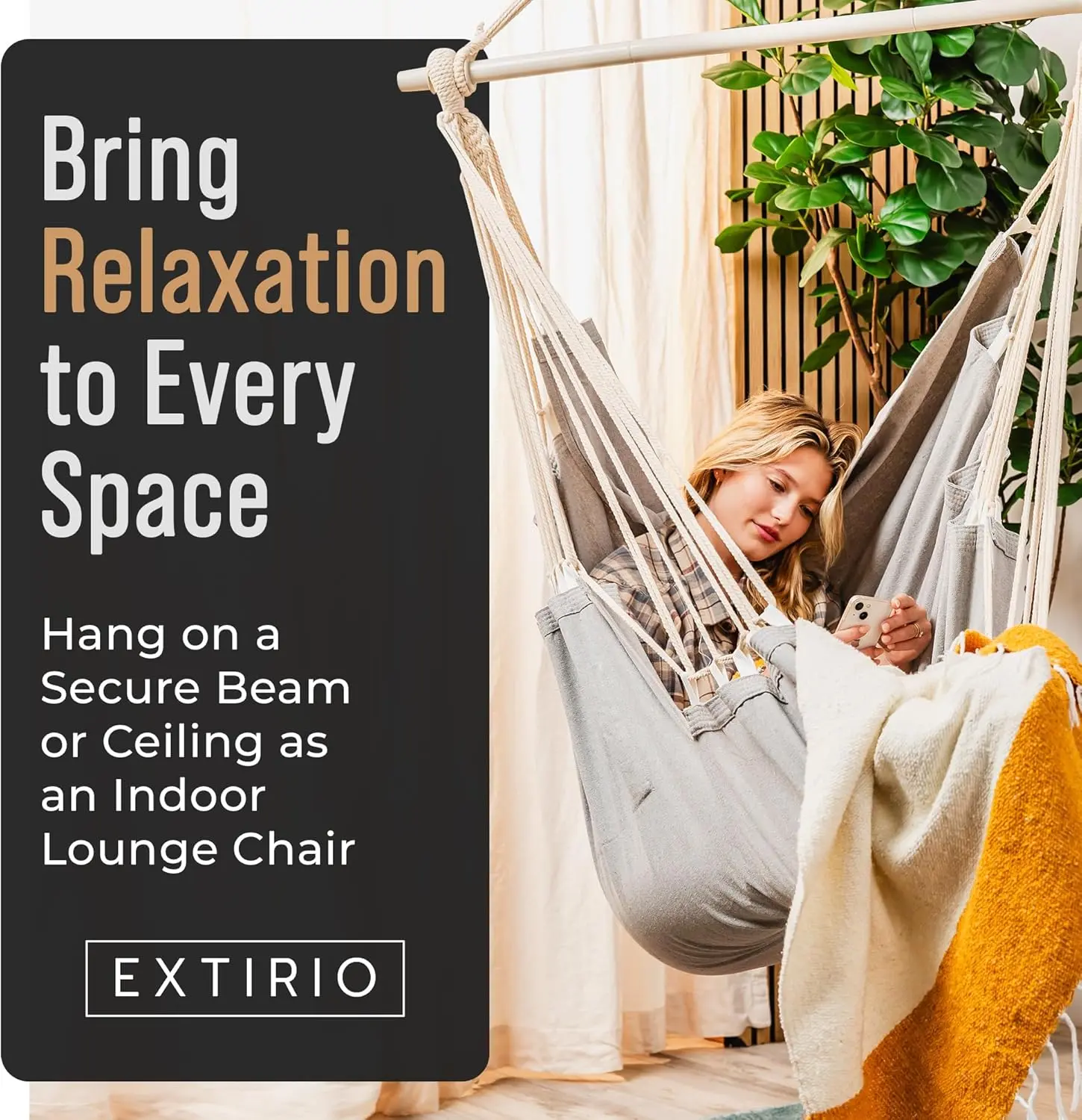 Indoor Hammock Chair Swing - Hanging Hammock Swing Chair - Indoor/Outdoor - Hanging Chairs for Bedroom, Patio