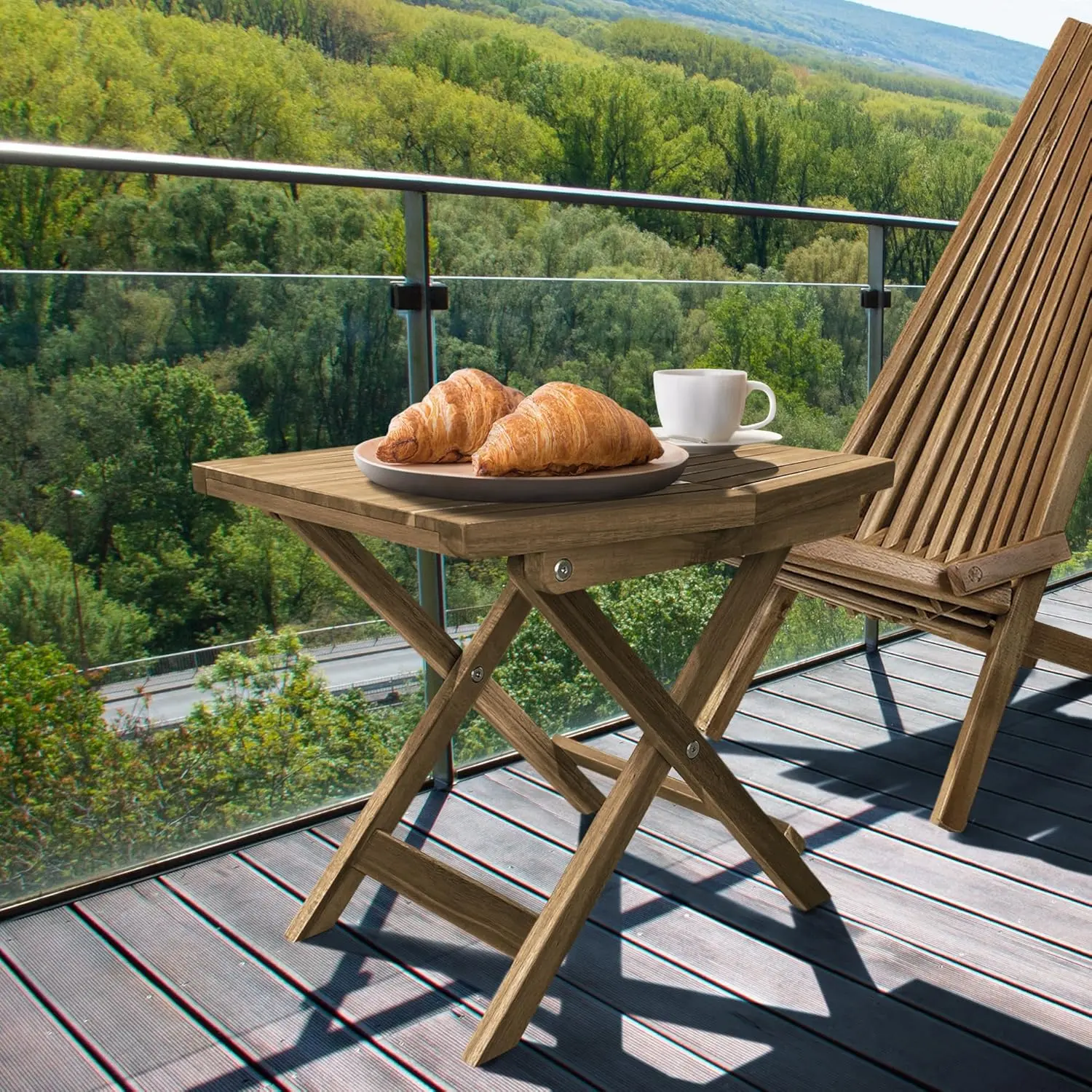 Wooden Folding Table - Natural Acacia Wooden Small Foldable End Coffee Tables - FSC Certified Solid Wood Patio Side Table