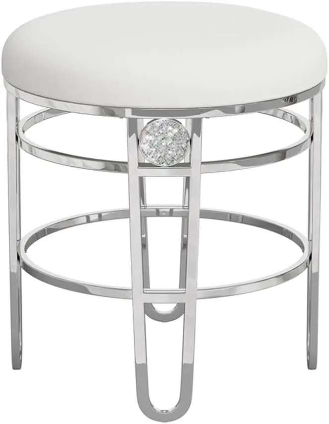 ackless Metal Vanity Stool with Faux Diamond Cluster Accents for Makeup Room or Bathroom, Chrome