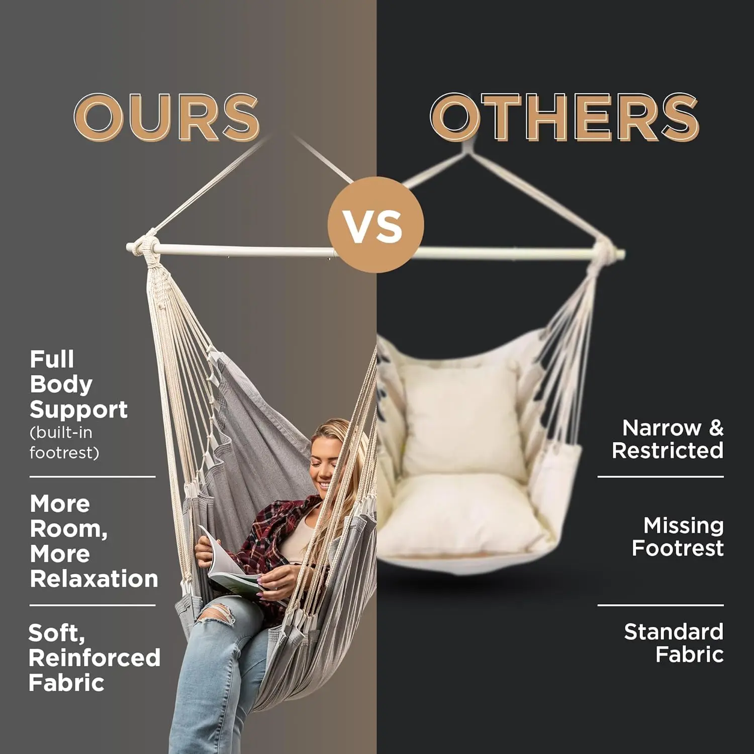 Indoor Hammock Chair Swing - Hanging Hammock Swing Chair - Indoor/Outdoor - Hanging Chairs for Bedroom, Patio