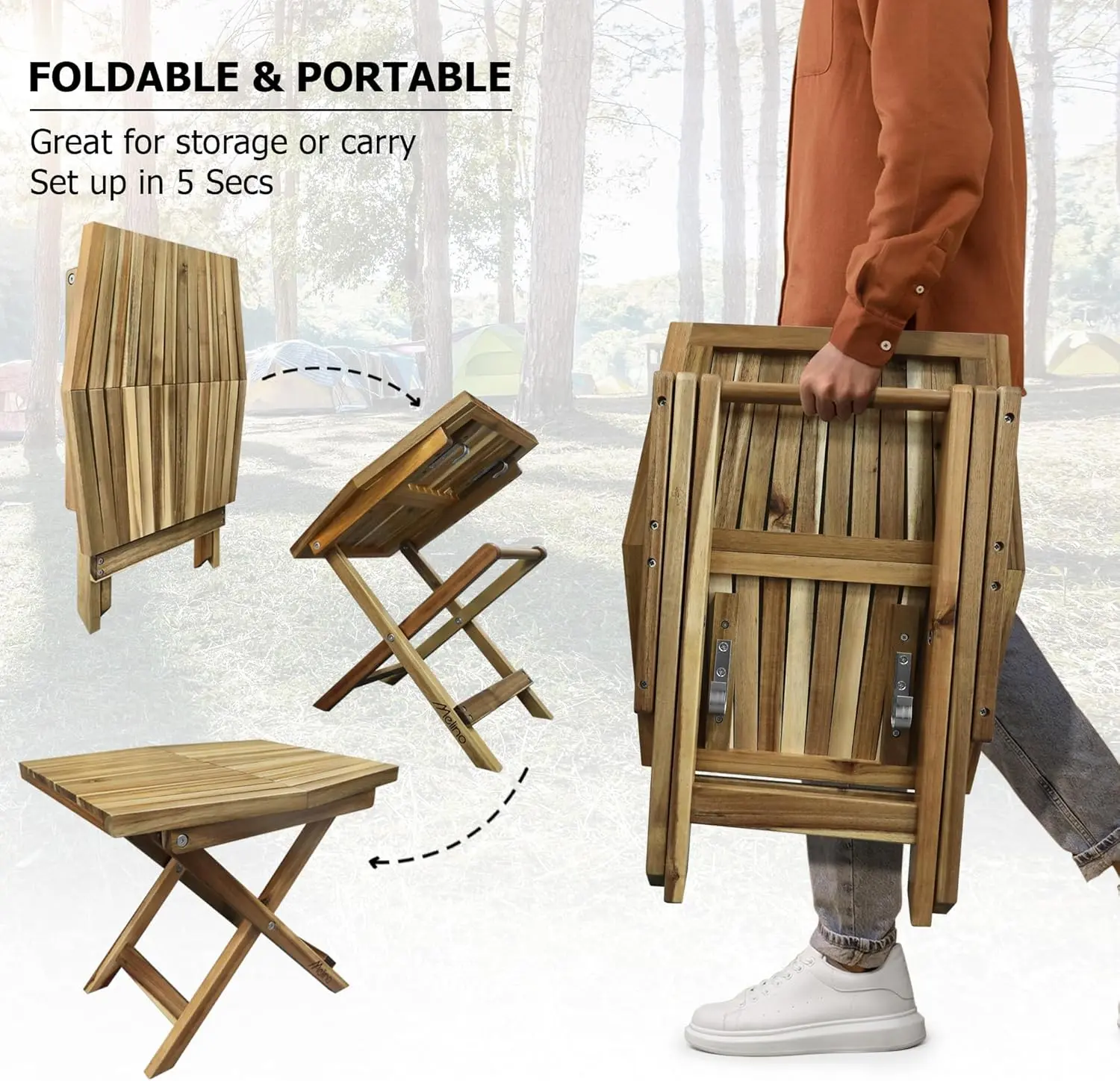 Wooden Folding Table - Natural Acacia Wooden Small Foldable End Coffee Tables - FSC Certified Solid Wood Patio Side Table