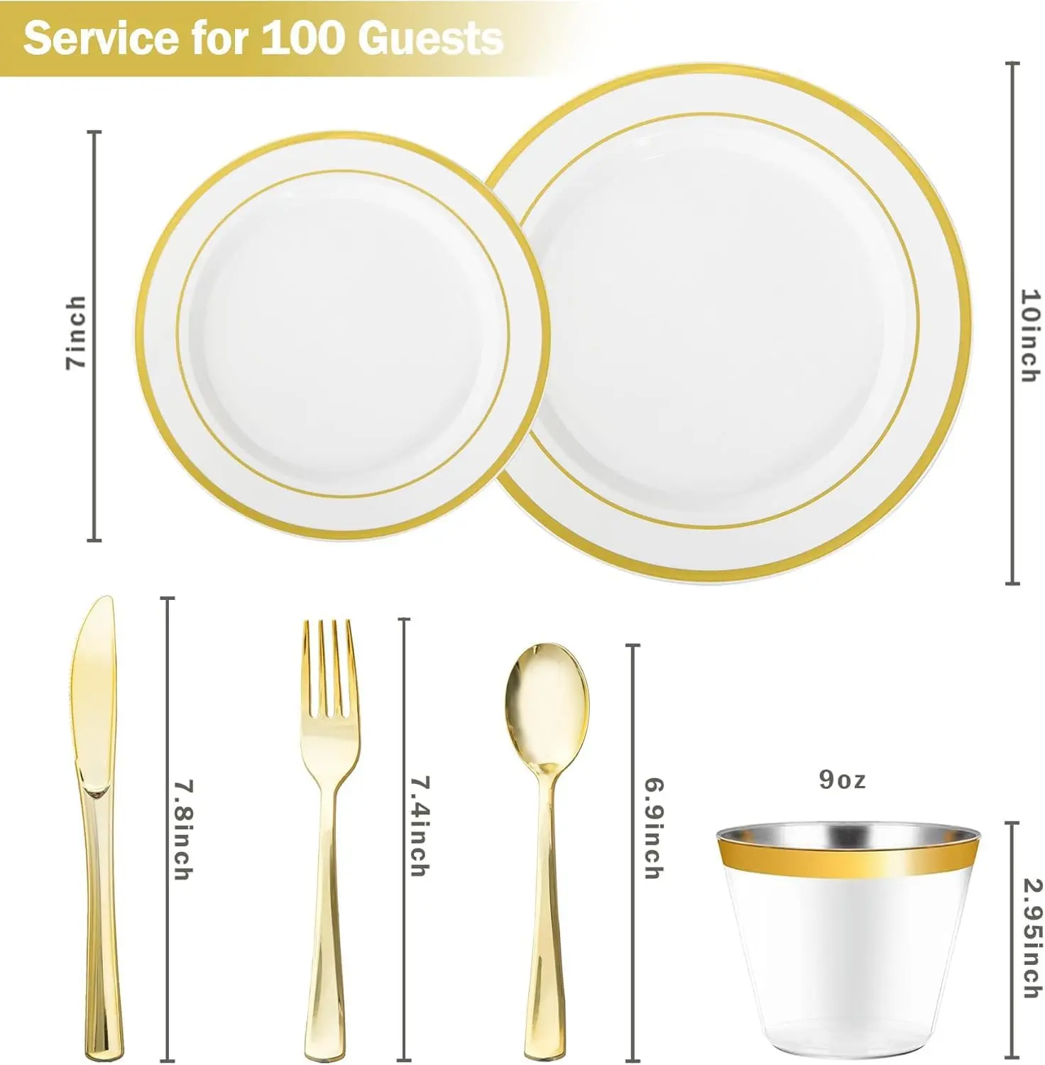600PCS Gold Disposable Plates, Heavy Duty Plastic Dinnerware Set for 100 Guests Includes 100 Dinner & Dessert Plates