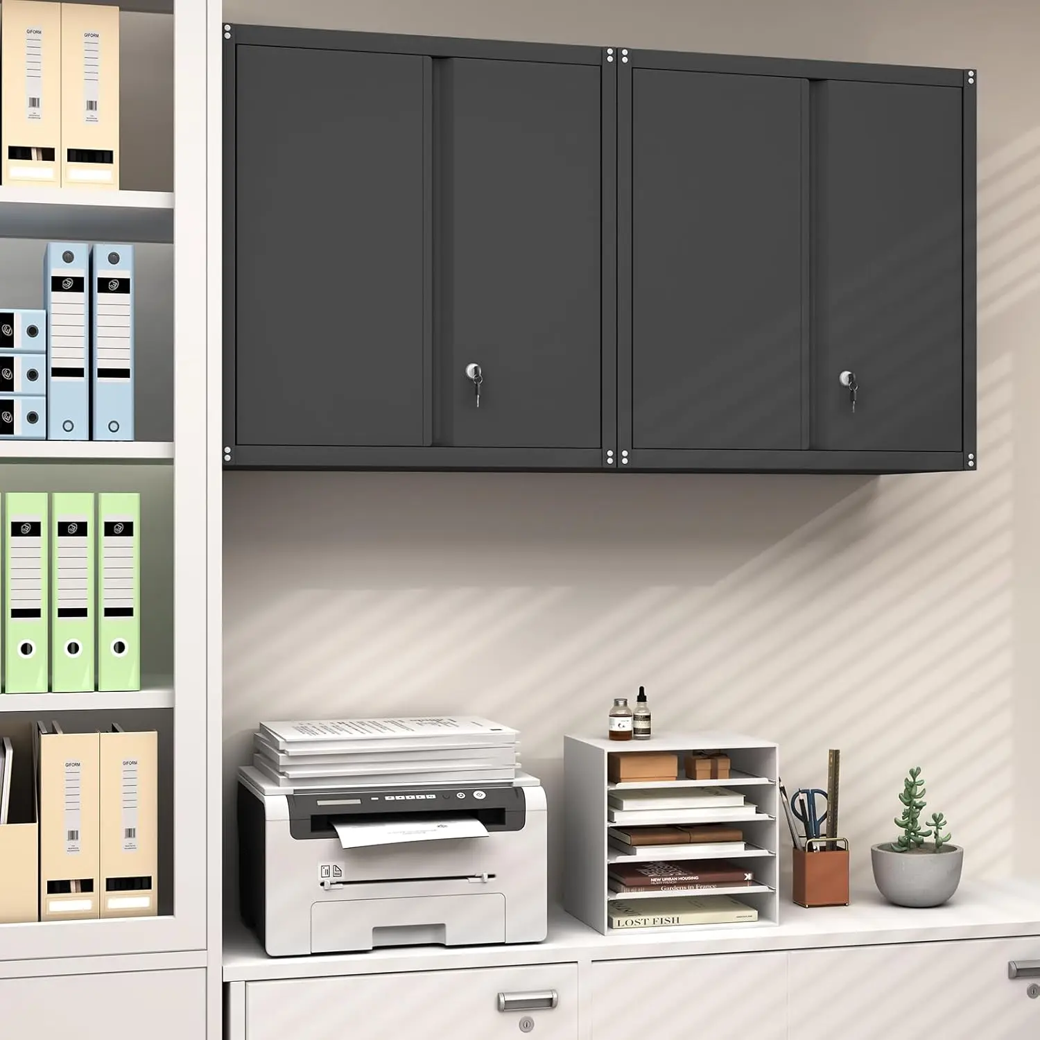 Metal Wall Cabinet, Wall Mounted Storage Cabinet with Lock for Garage Storage, Floating Cabinet with Doors and Adjustable Shelf