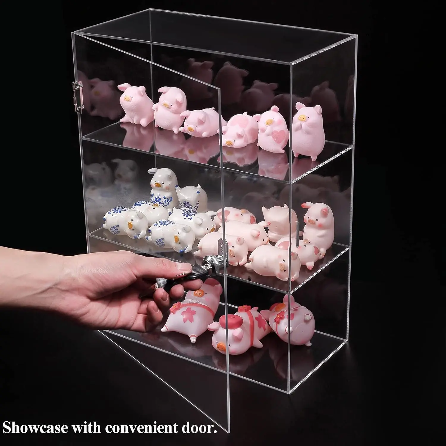 Acrylic Display Case with Lock, Countertop Locking Display Cabinet with Shelves and Door, Clear Acrylic Storage Cabinet