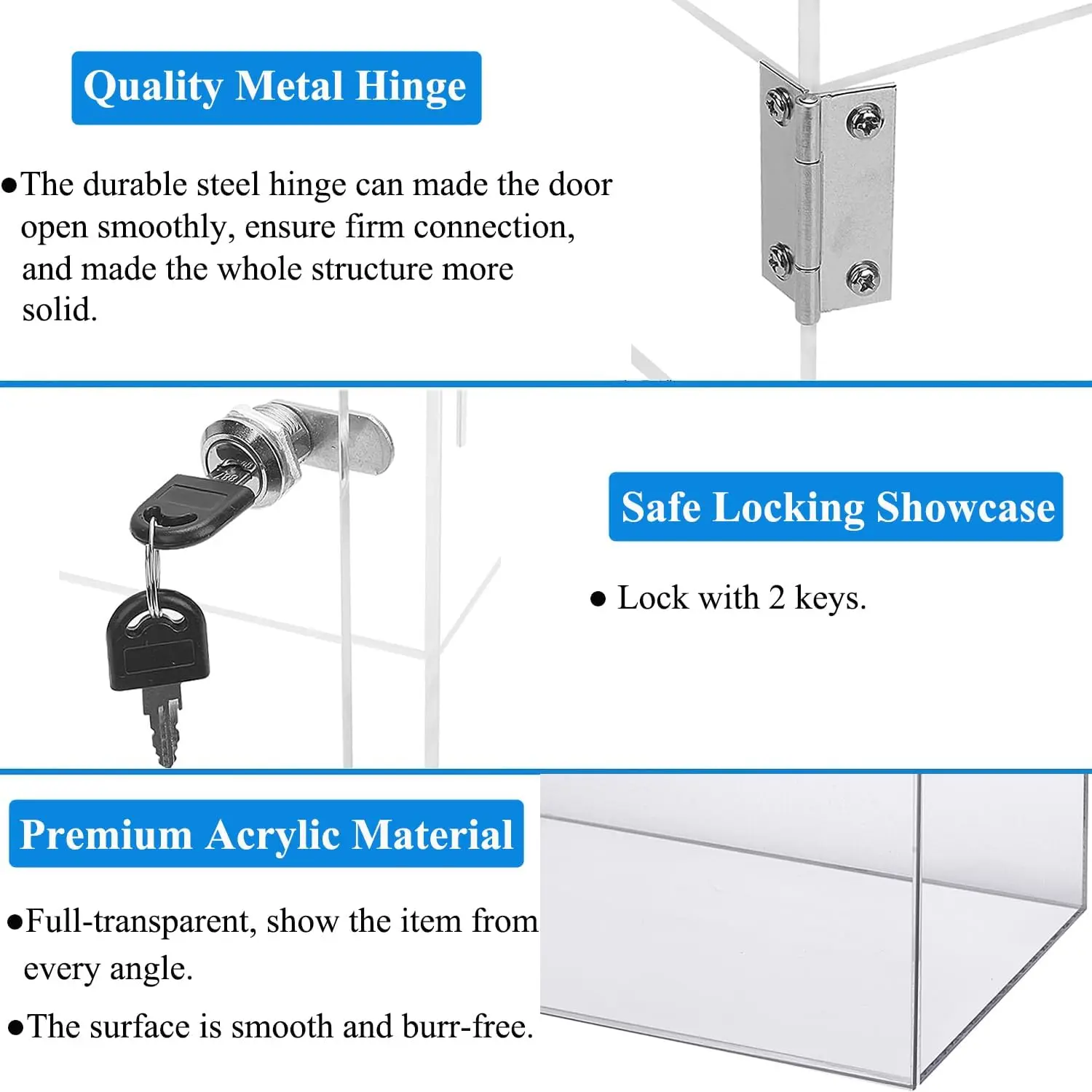 Acrylic Display Case with Lock, Countertop Locking Display Cabinet with Shelves and Door, Clear Acrylic Storage Cabinet