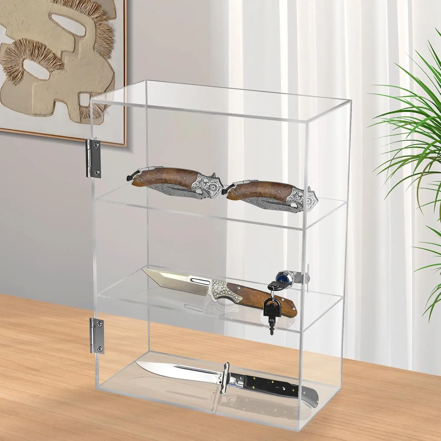 Acrylic Display Case with Lock, Countertop Locking Display Cabinet with Shelves and Door, Clear Acrylic Storage Cabinet