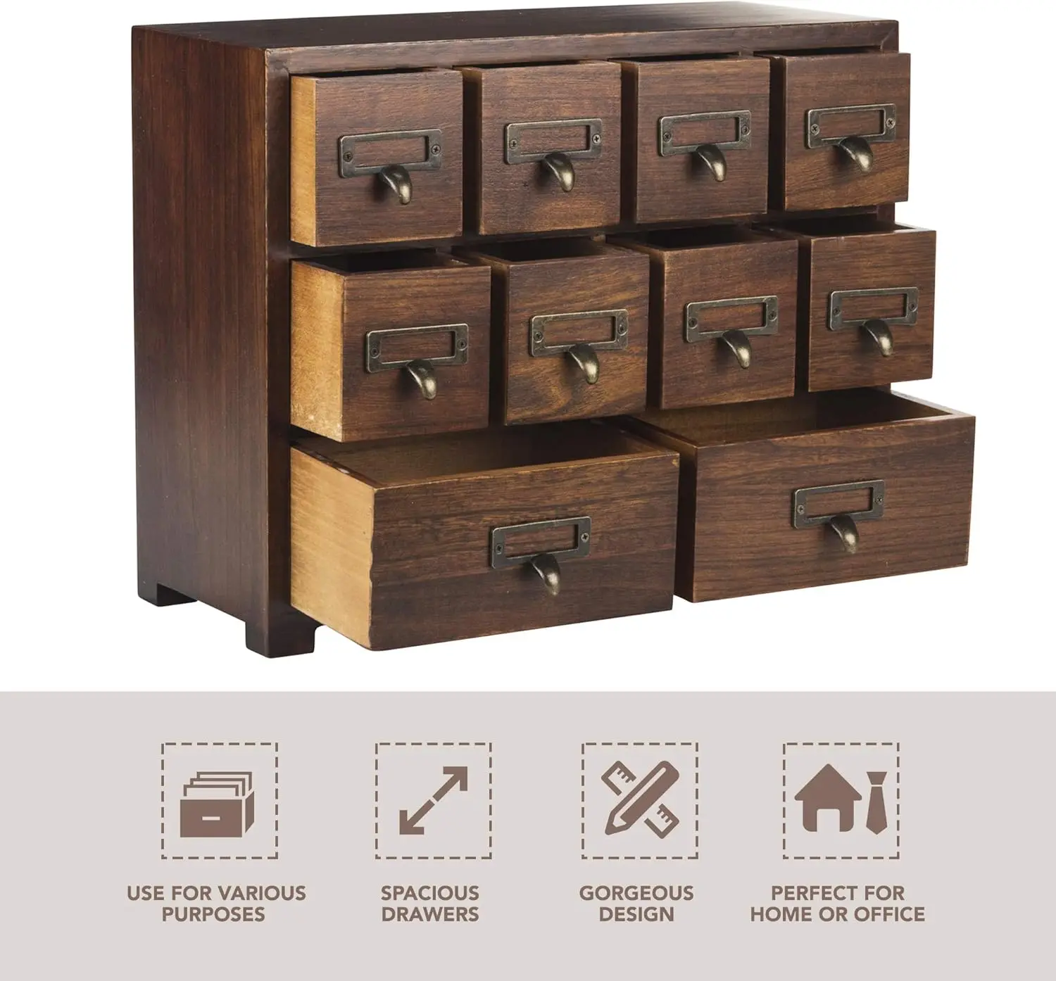 Traditional Card Catalog Solid Wood Small Chinese Medicine Small Curio Cabinet l Vintage Retro Look Tea Storage Organizer