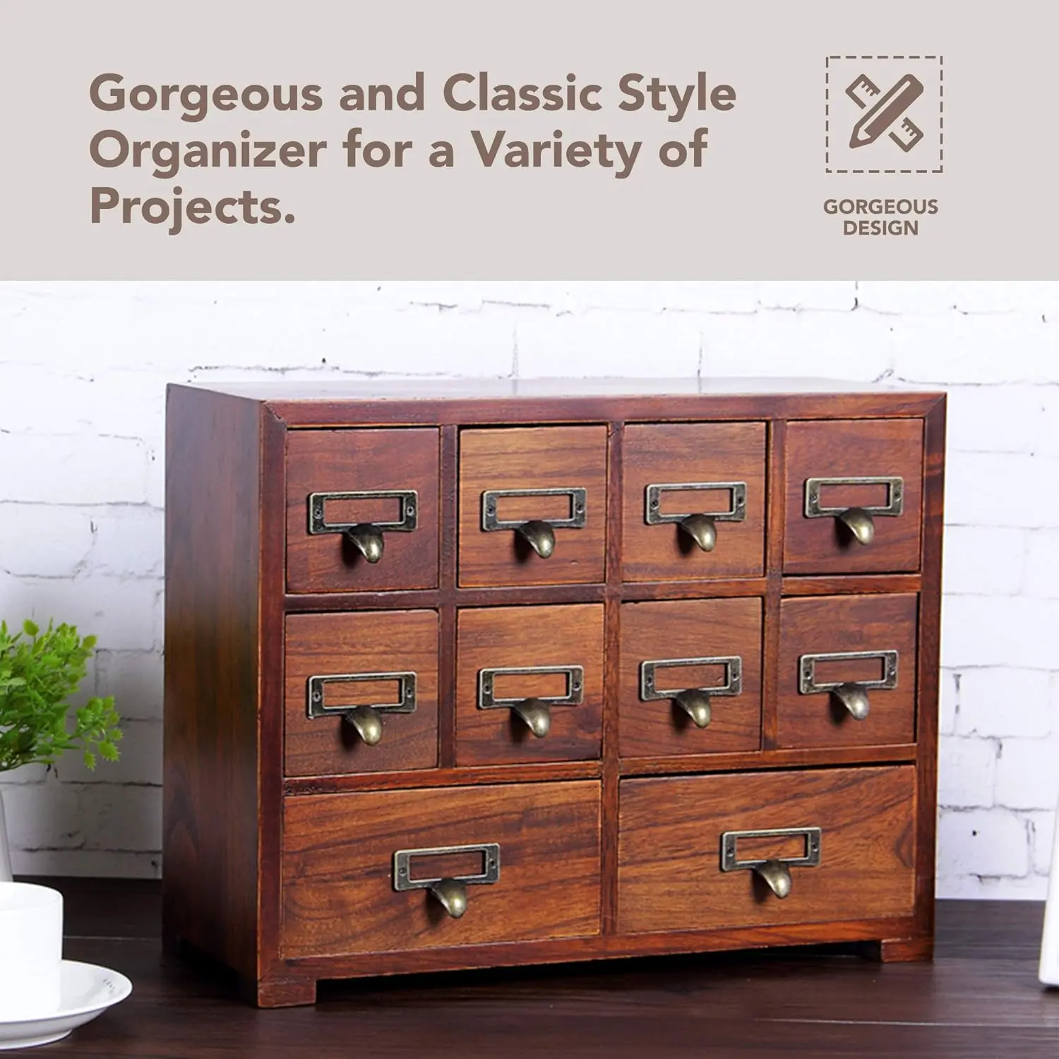 Traditional Card Catalog Solid Wood Small Chinese Medicine Small Curio Cabinet l Vintage Retro Look Tea Storage Organizer
