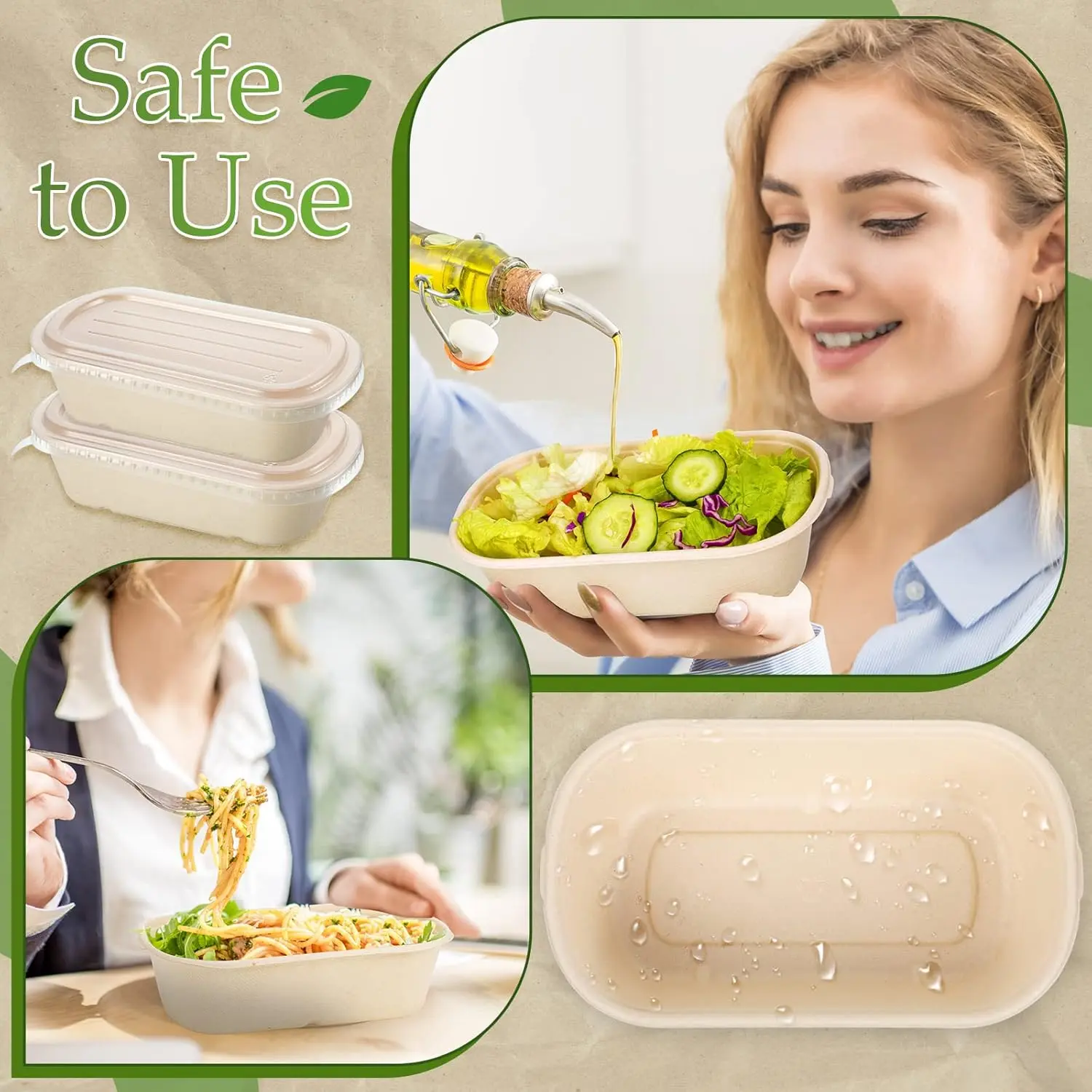 100 Sets Disposable Food Containers&PP Lids Disposable Paper Bowls Salad Soup Lunch Serving Containers Food Prep Paper Bowls