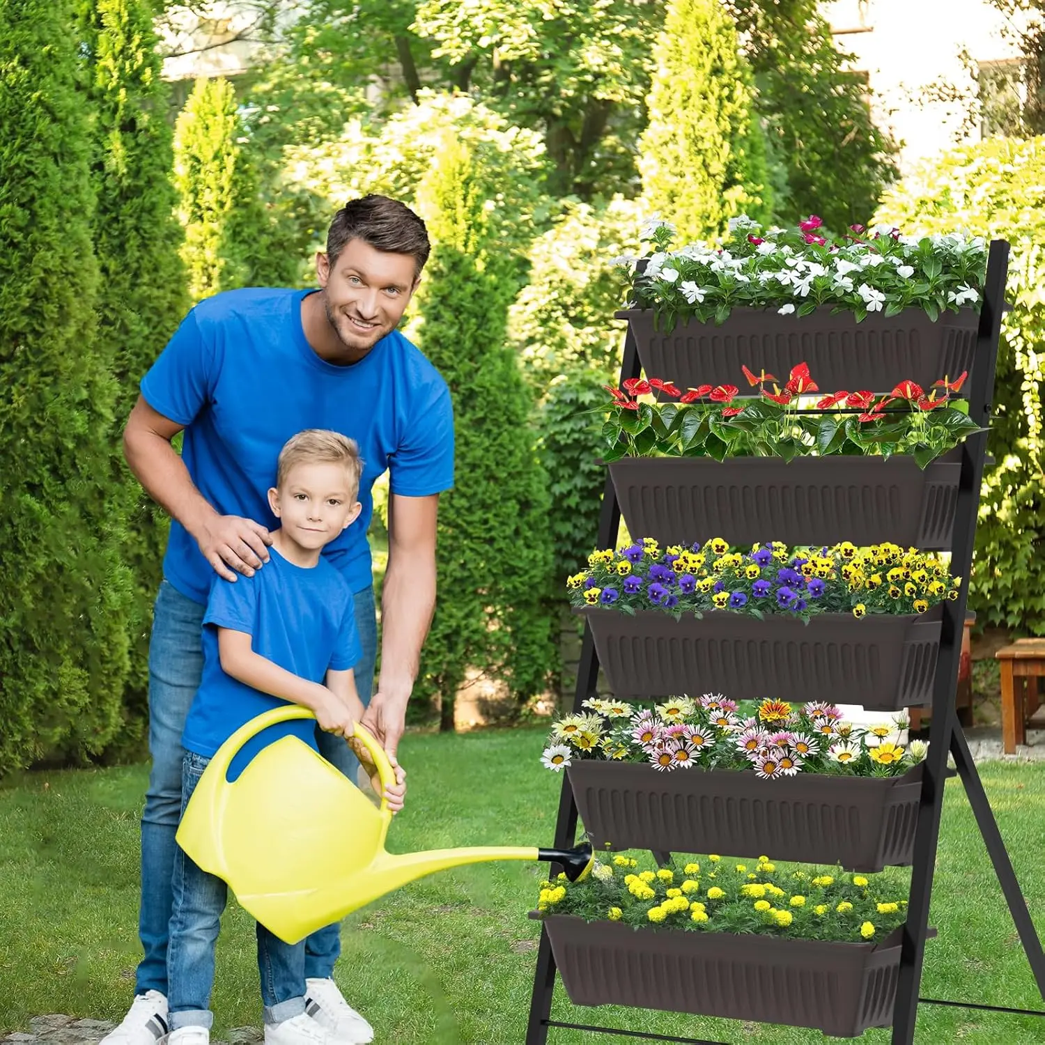Vertical Garden Planter, 5 Tiers Vertical Raised Garden Bed Metal Elevated Herb Planter Box Vegetable Flower Planters