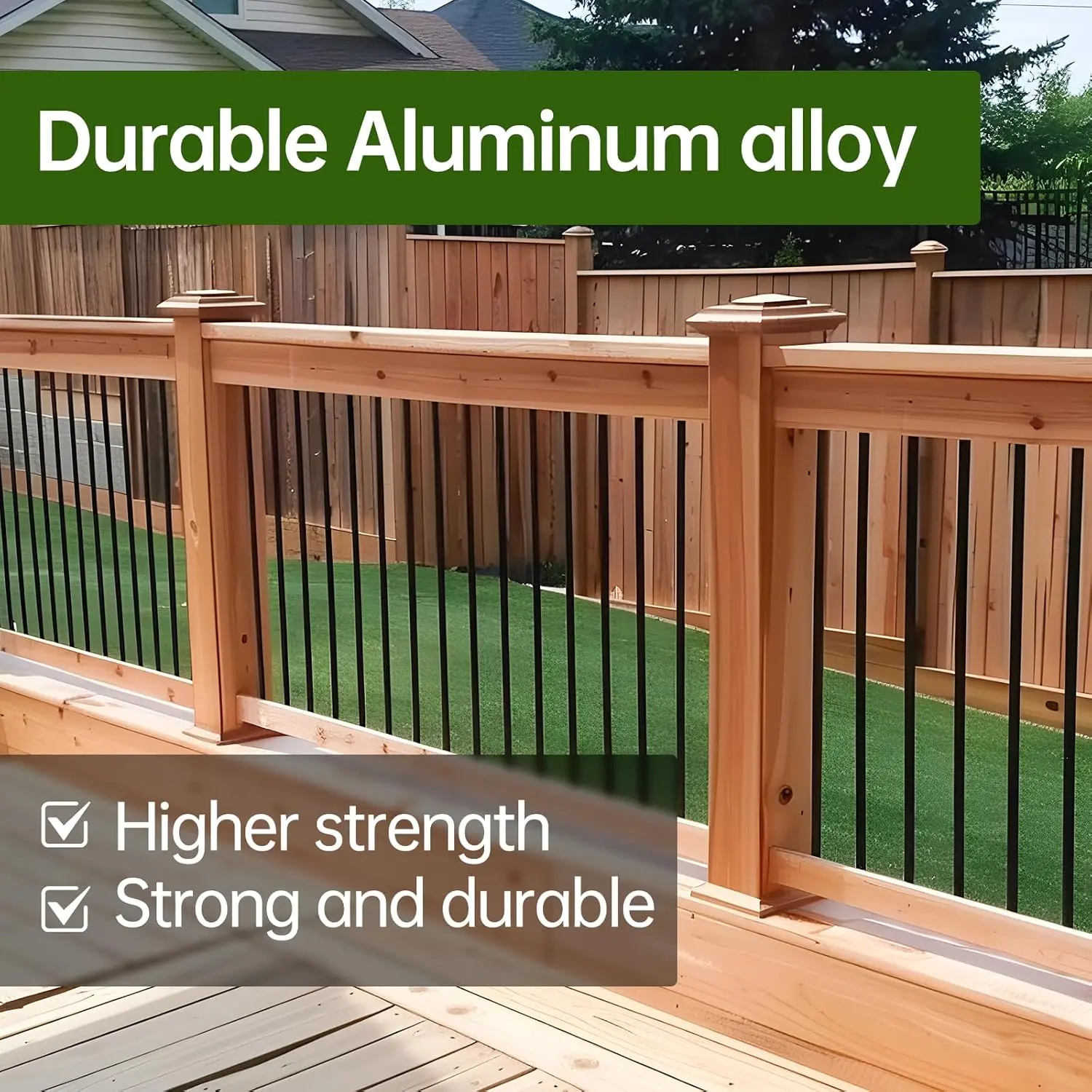 50-Pack 32" x3/4" Aluminum Deck Balusters Hollow Round Deck Railing Spindles Matte Coated Black for Wood and Composite