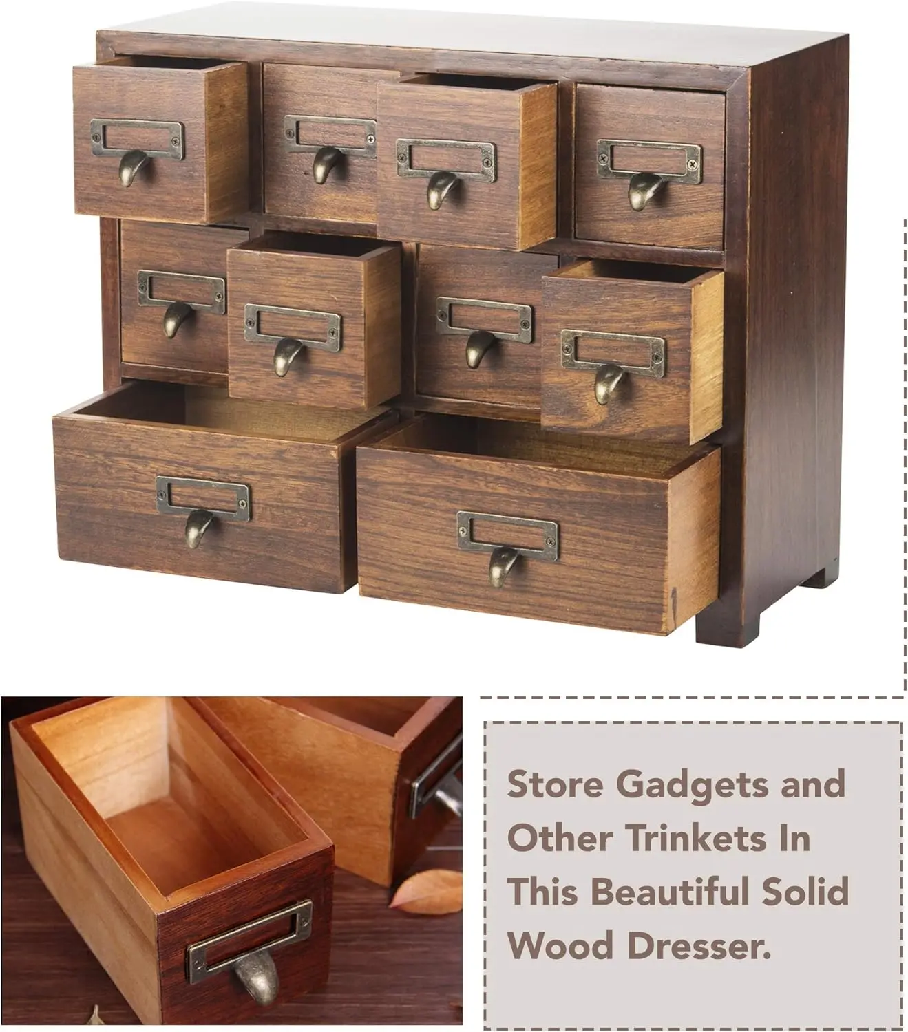 Traditional Card Catalog Solid Wood Small Chinese Medicine Small Curio Cabinet l Vintage Retro Look Tea Storage Organizer