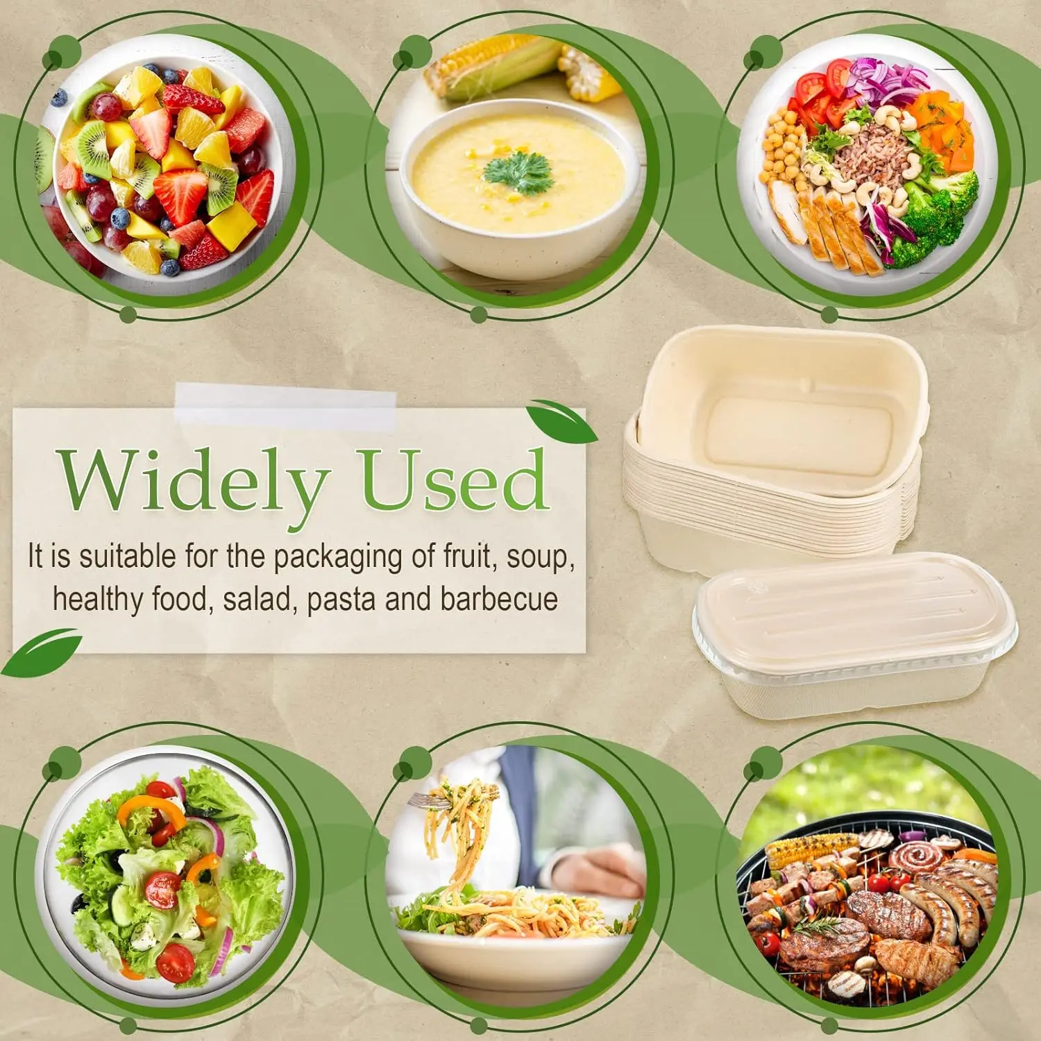 100 Sets Disposable Food Containers&PP Lids Disposable Paper Bowls Salad Soup Lunch Serving Containers Food Prep Paper Bowls
