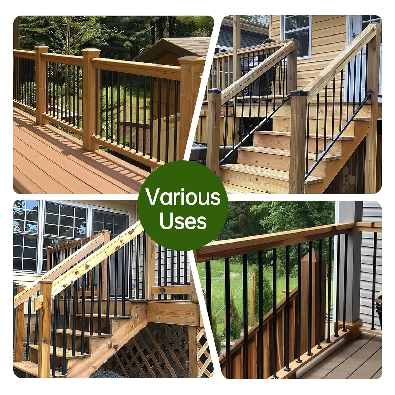 50-Pack 32" x3/4" Aluminum Deck Balusters Hollow Round Deck Railing Spindles Matte Coated Black for Wood and Composite