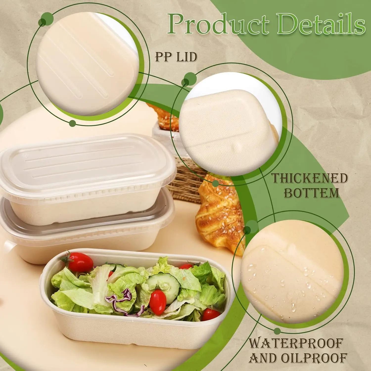 100 Sets Disposable Food Containers&PP Lids Disposable Paper Bowls Salad Soup Lunch Serving Containers Food Prep Paper Bowls