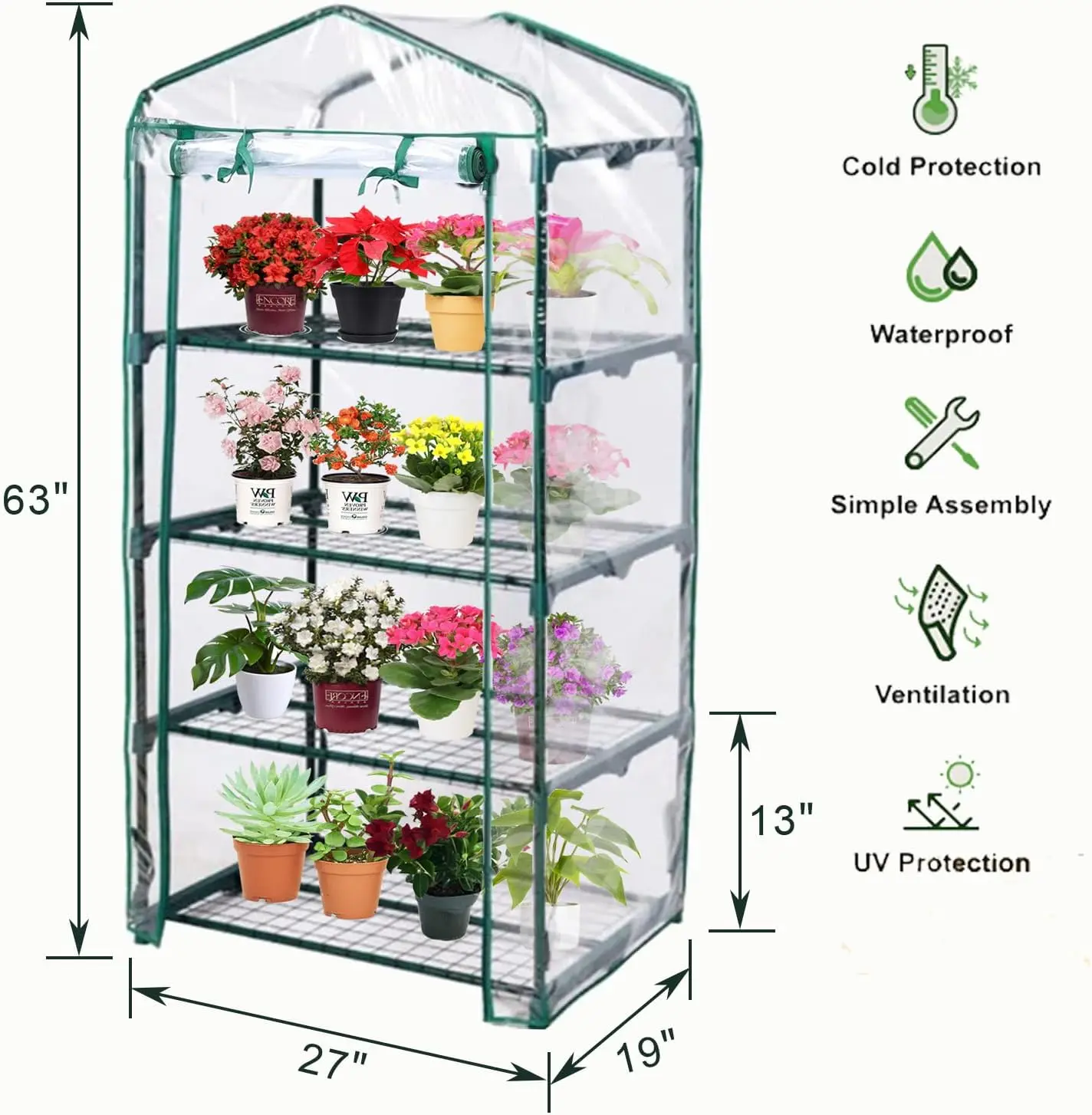 Mini Greenhouse for Indoor Outdoor, Plant Green House 4-Tier Rack Stand Portable Greenhouses with Durable PVC Cover
