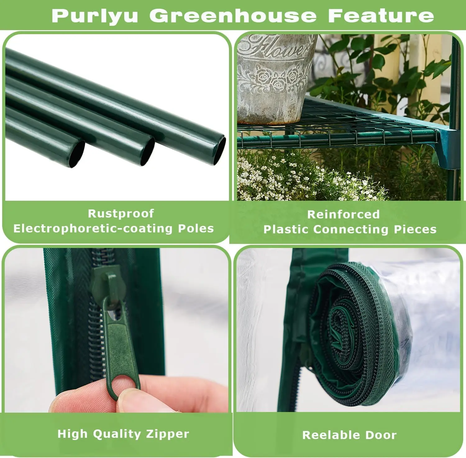 Mini Greenhouse for Indoor Outdoor, Plant Green House 4-Tier Rack Stand Portable Greenhouses with Durable PVC Cover