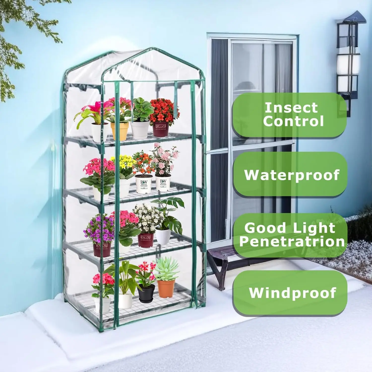 Mini Greenhouse for Indoor Outdoor, Plant Green House 4-Tier Rack Stand Portable Greenhouses with Durable PVC Cover