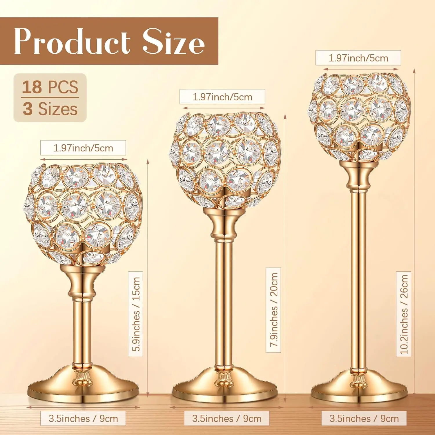 18 Pieces Crystal Candle Holders Bulk Candle Stick Holder Centerpieces for Table Wedding Centerpieces Crystal Decorative