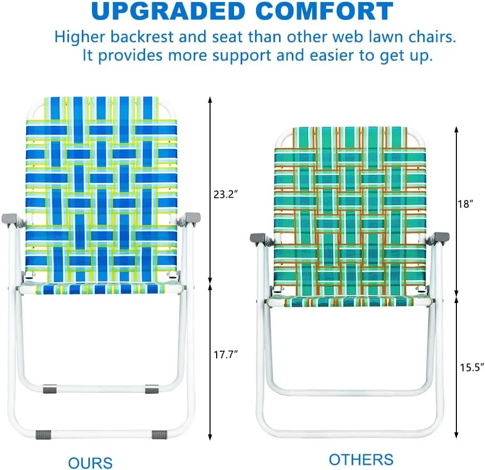 Patio Lawn Webbed Folding Chairs Set of 2, Outdoor Beach Portable Lawn Chair Camping Chair Beach Chair for Yard