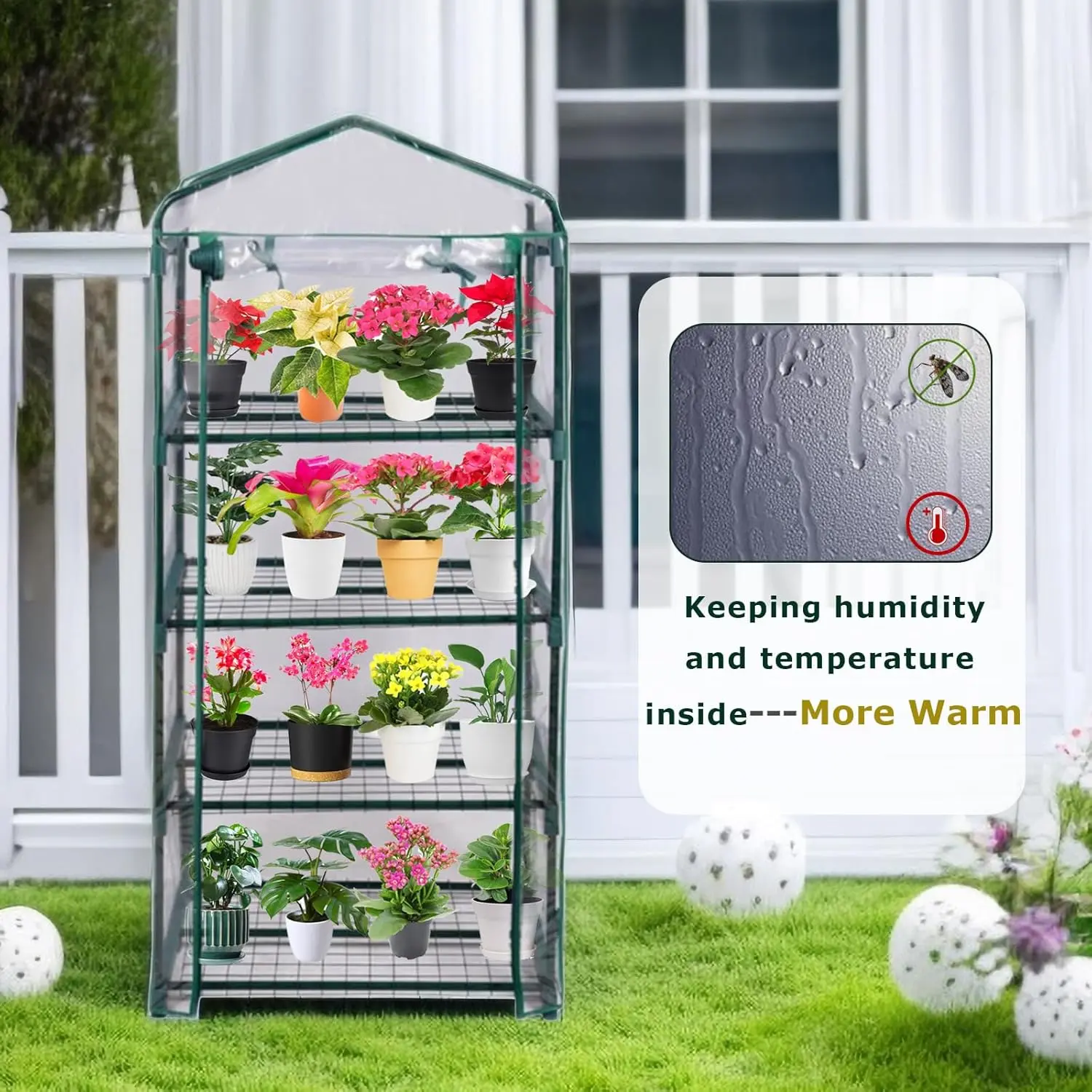 Mini Greenhouse for Indoor Outdoor, Plant Green House 4-Tier Rack Stand Portable Greenhouses with Durable PVC Cover