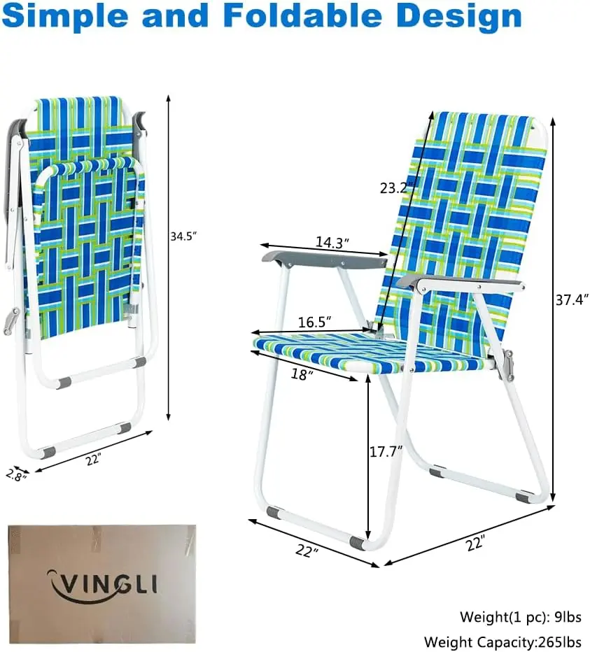 Patio Lawn Webbed Folding Chairs Set of 2, Outdoor Beach Portable Lawn Chair Camping Chair Beach Chair for Yard