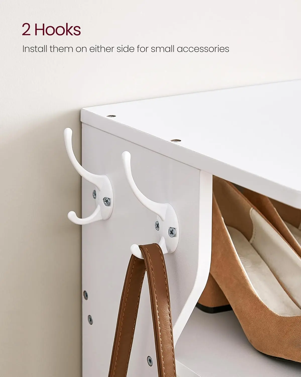 7-Tier Vertical Shoe Rack, Narrow Shoe Storage Organizer with Hooks, Slim Corner Shoe Tower Rack, Space Saving