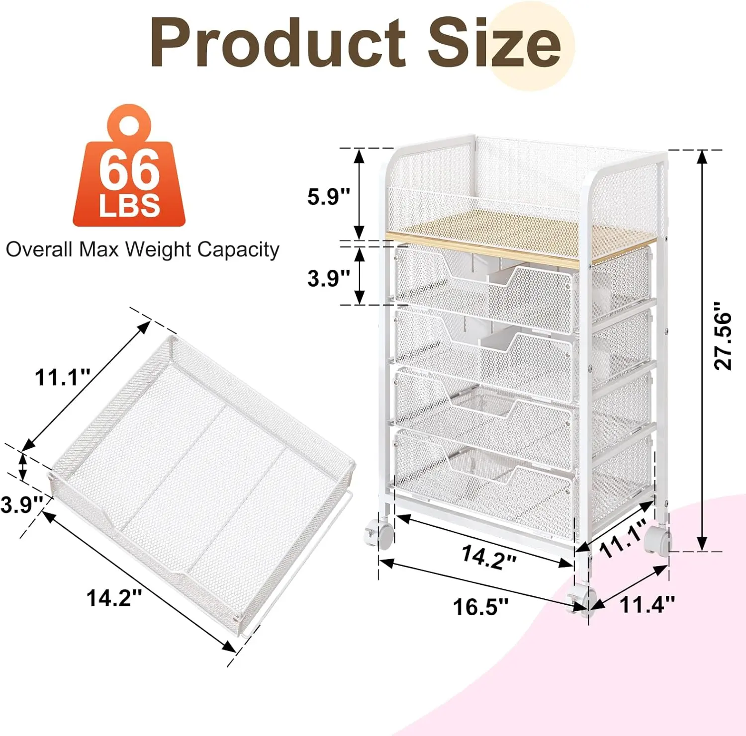 5-Tier Craft Organizer Cart with Wheels,Storage Cart with Drawers,Lockable Wheels Rolling Utility Cart,Makeup Cart