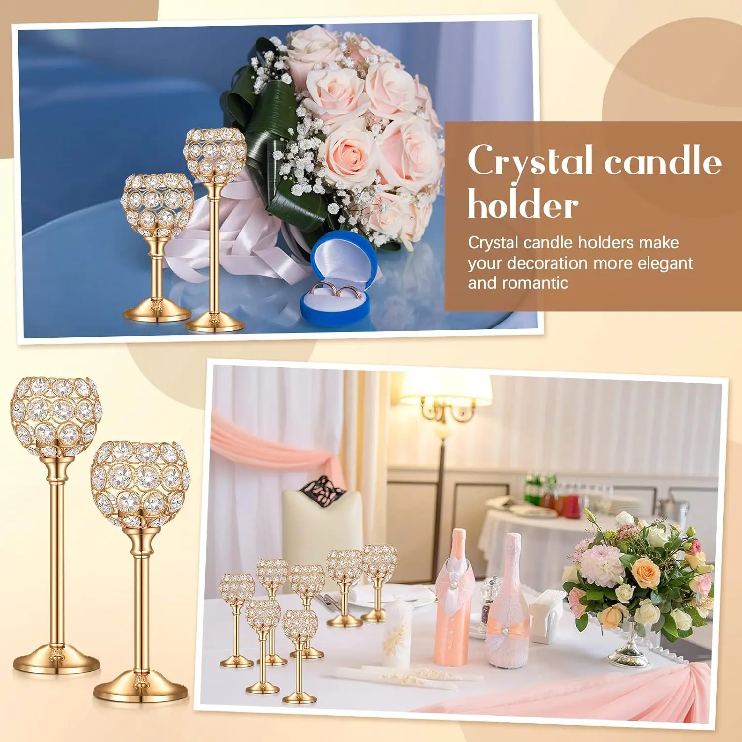 18 Pieces Crystal Candle Holders Bulk Candle Stick Holder Centerpieces for Table Wedding Centerpieces Crystal Decorative