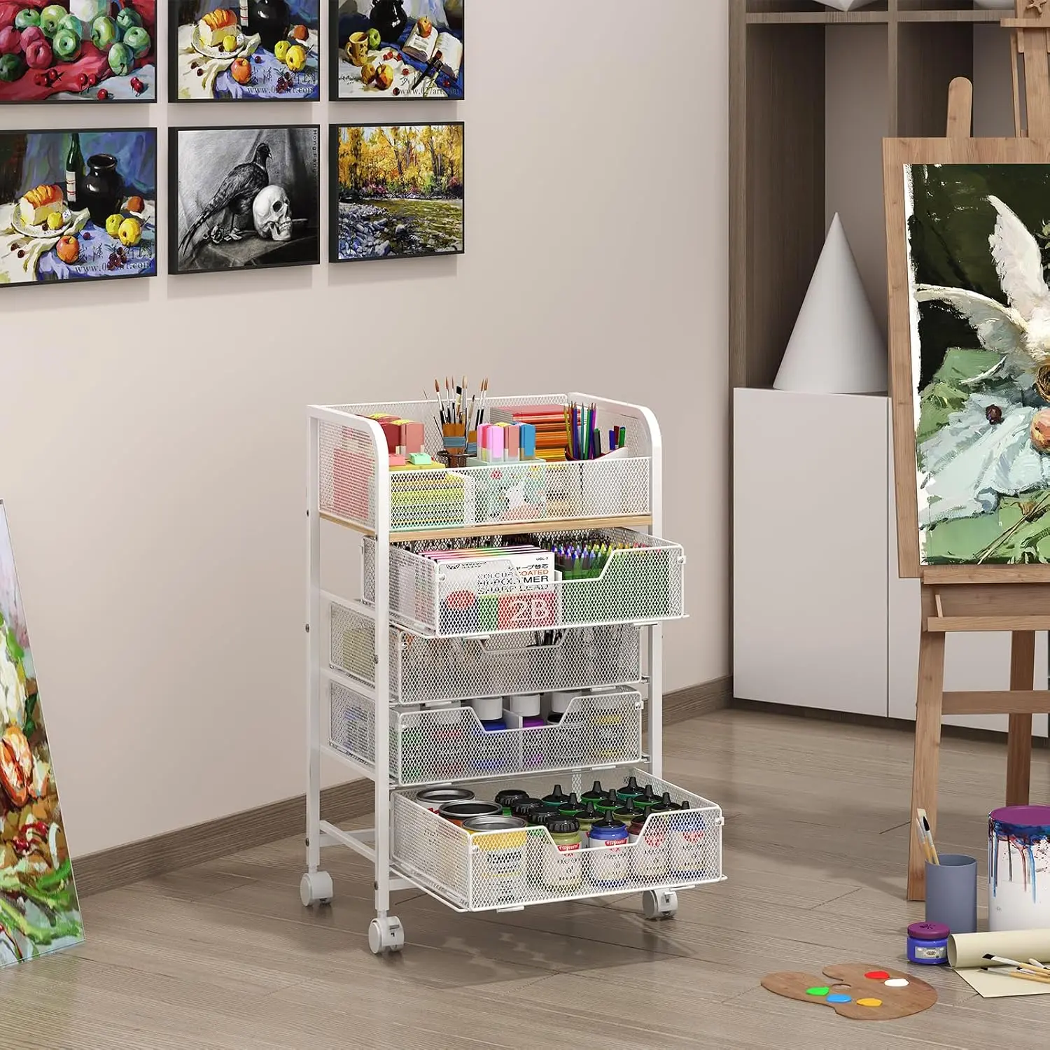 5-Tier Craft Organizer Cart with Wheels,Storage Cart with Drawers,Lockable Wheels Rolling Utility Cart,Makeup Cart