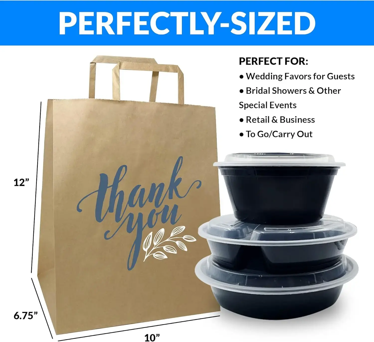 Brown Paper Bags w/Handles，100 Pcs Bulk，10"x6.75"x12"，Paper Thank You Bags, Kraft，Printed，Shopping