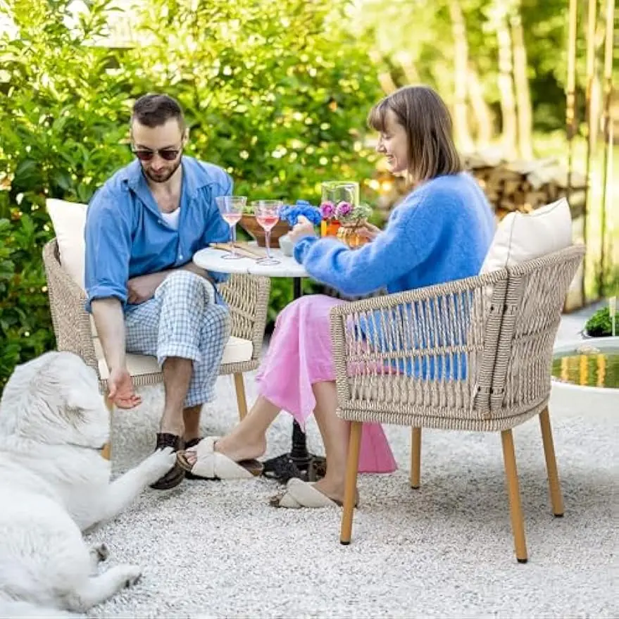 Outdoor Dining Single Sofa Chair, Indoor-Outdoor Wicker Bistro Chairs, PE Rattan Armchair Seating for Patio, Backyard, Poolside