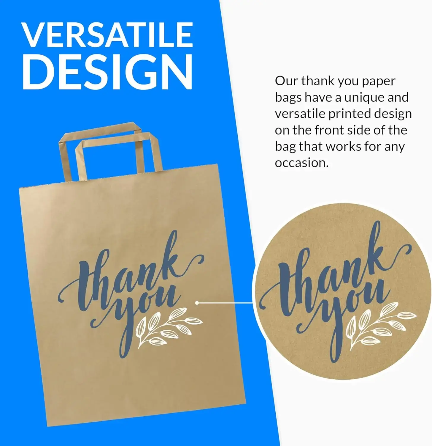 Brown Paper Bags w/Handles，100 Pcs Bulk，10"x6.75"x12"，Paper Thank You Bags, Kraft，Printed，Shopping