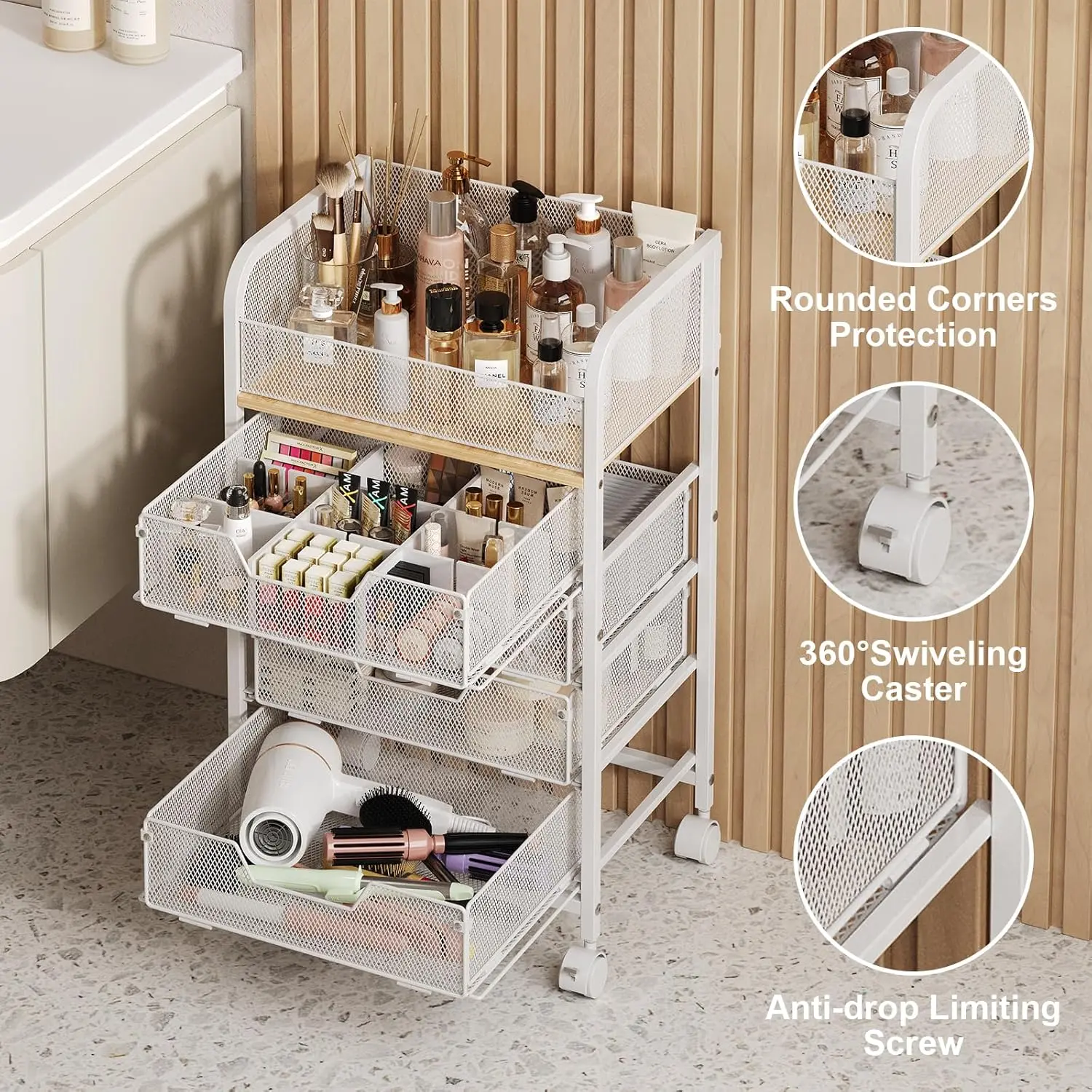 5-Tier Craft Organizer Cart with Wheels,Storage Cart with Drawers,Lockable Wheels Rolling Utility Cart,Makeup Cart